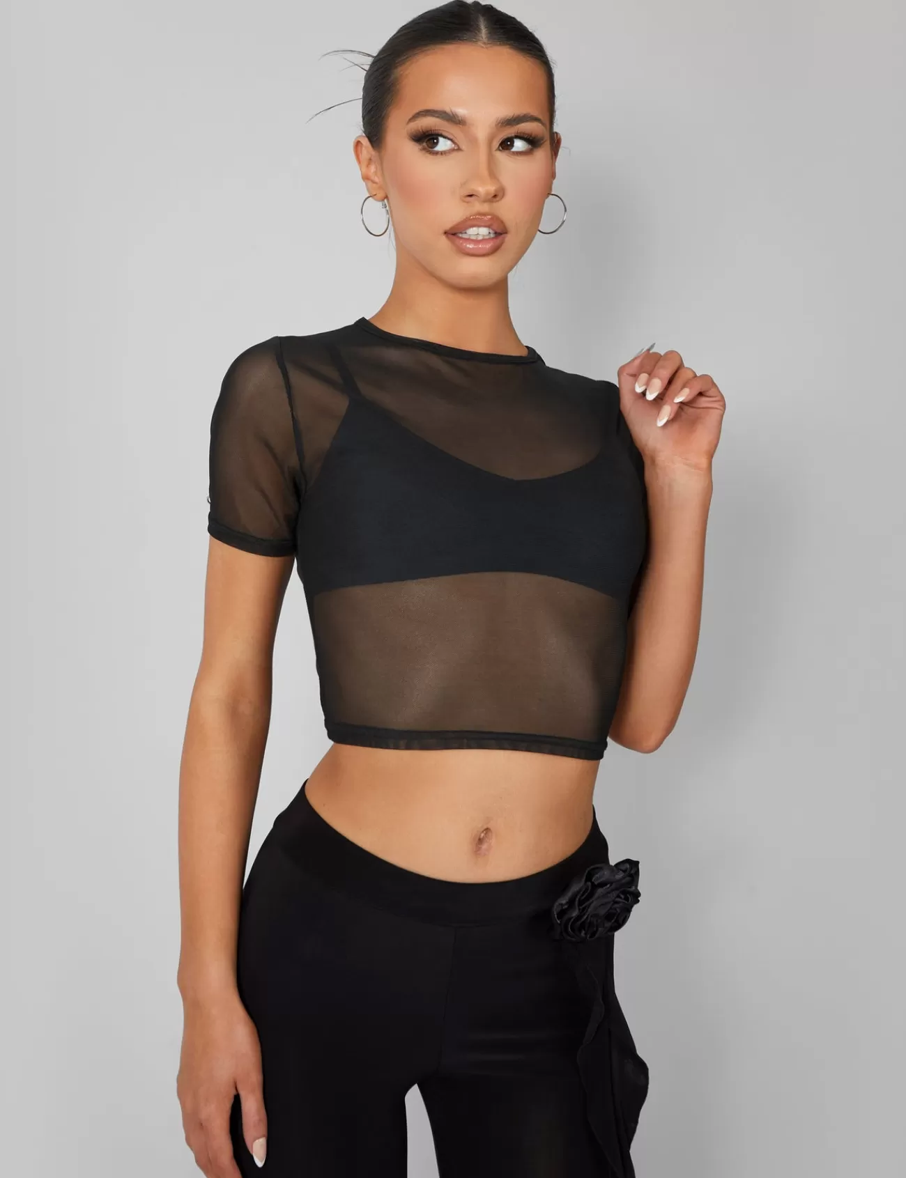 Public Desire Mesh Fitted T-Shirt Black Discount