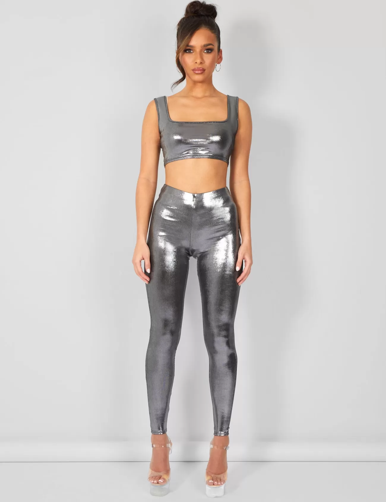 Public Desire Metallic Crop Top Silver Discount