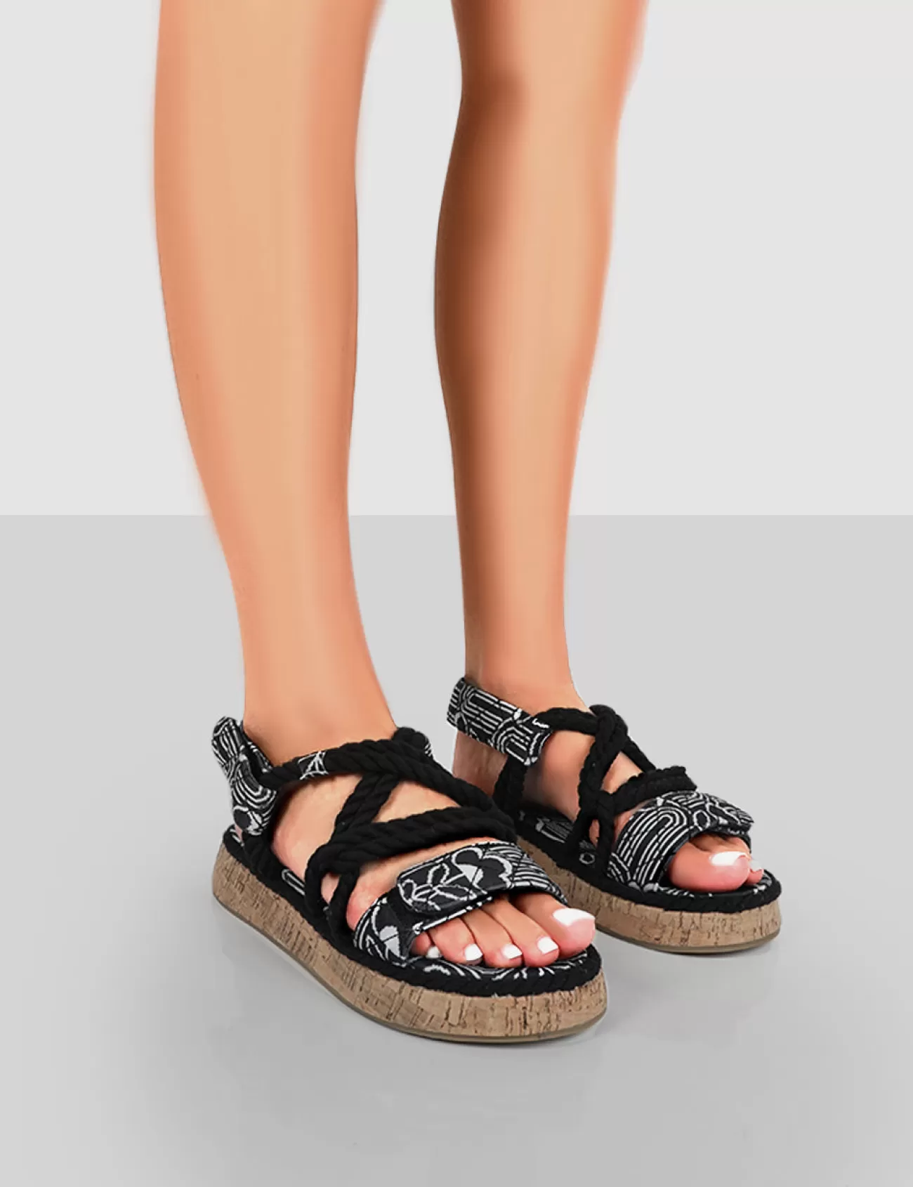 Public Desire Miami Printed Rope Flatform Lace Up Sandals Black Online