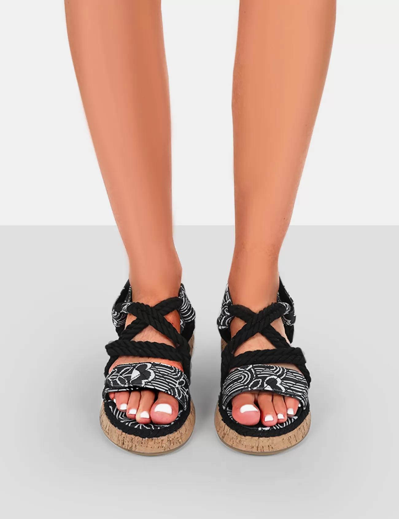 Public Desire Miami Printed Rope Flatform Lace Up Sandals Black Online