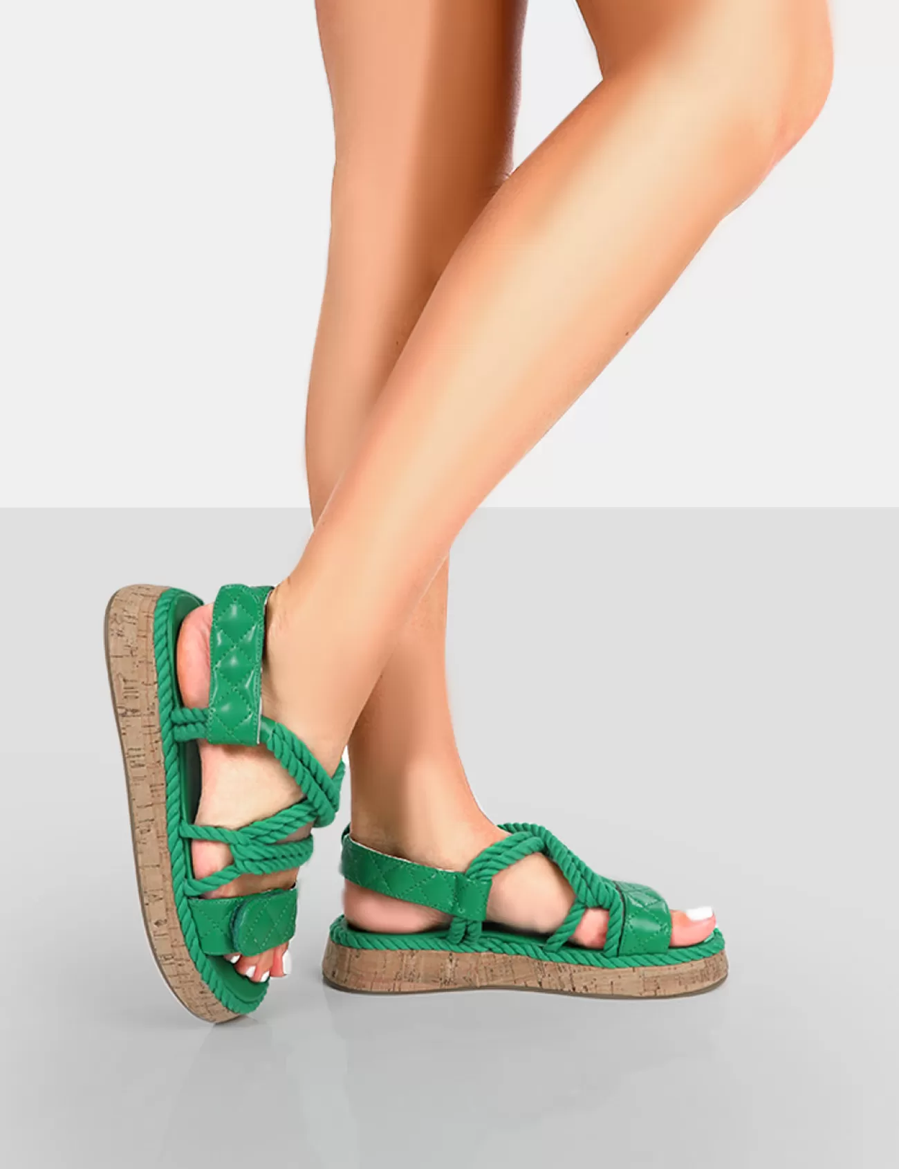 Public Desire Miami Rope Flatform Lace Up Sandals Green New