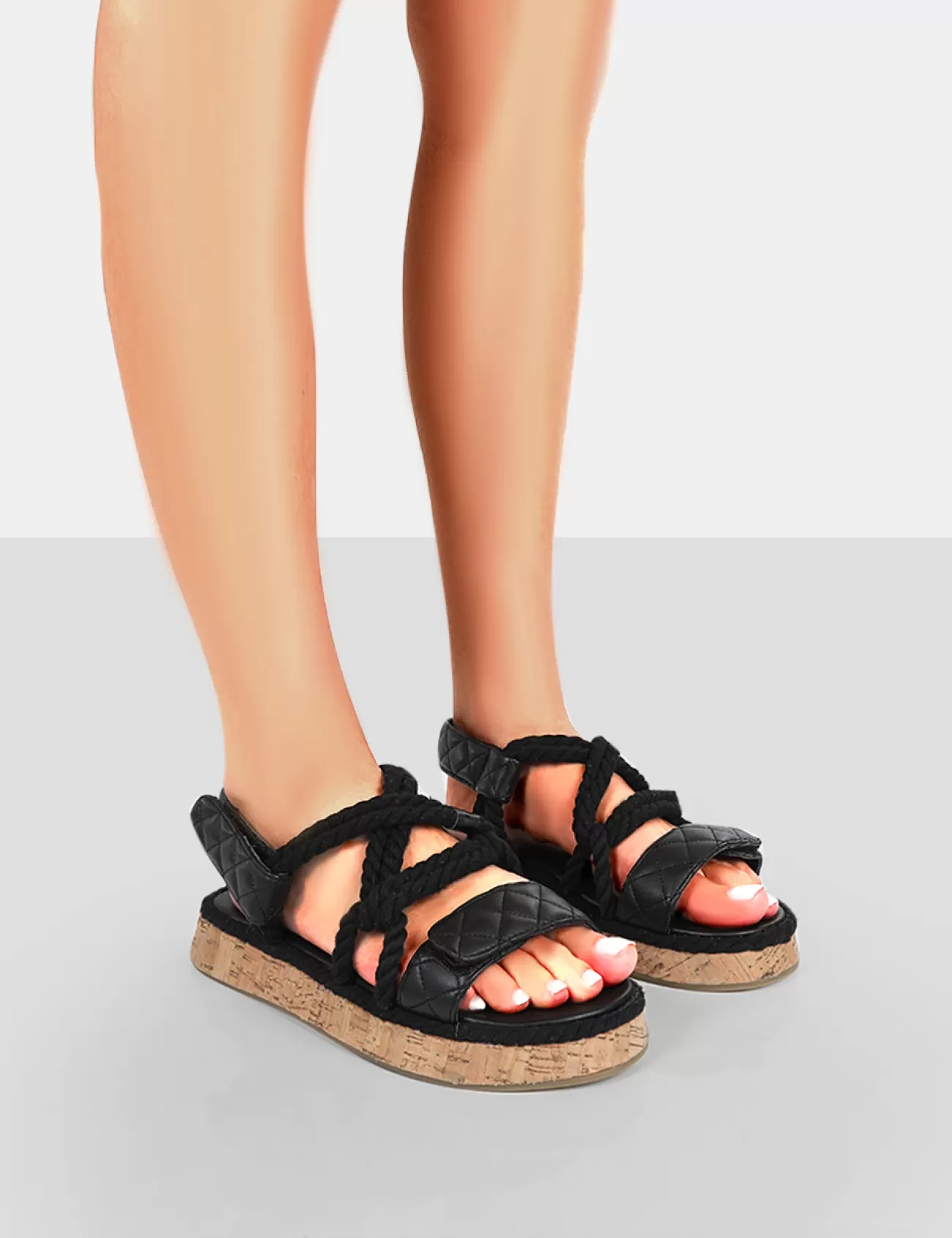 Public Desire Miami Wide Fit Rope Flatform Lace Up Sandals Black New