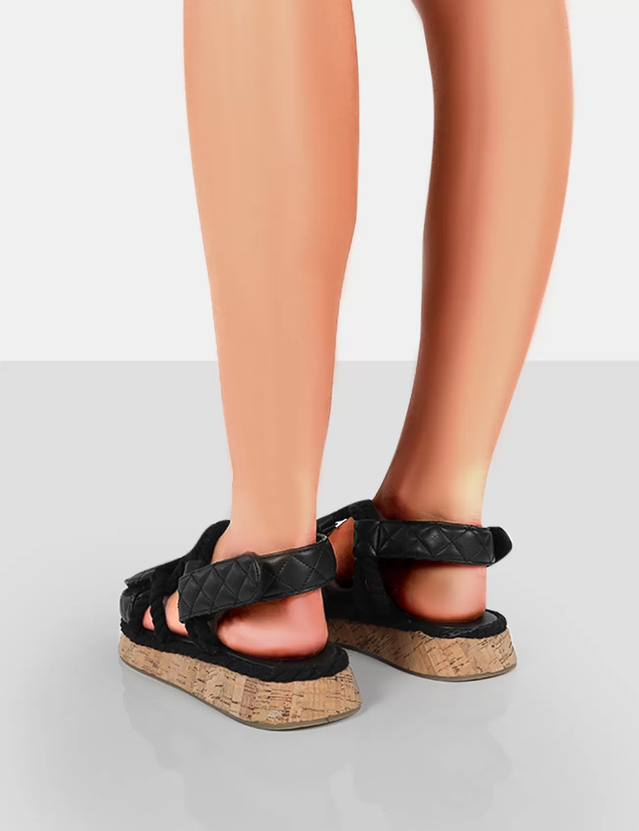 Public Desire Miami Wide Fit Rope Flatform Lace Up Sandals Black New
