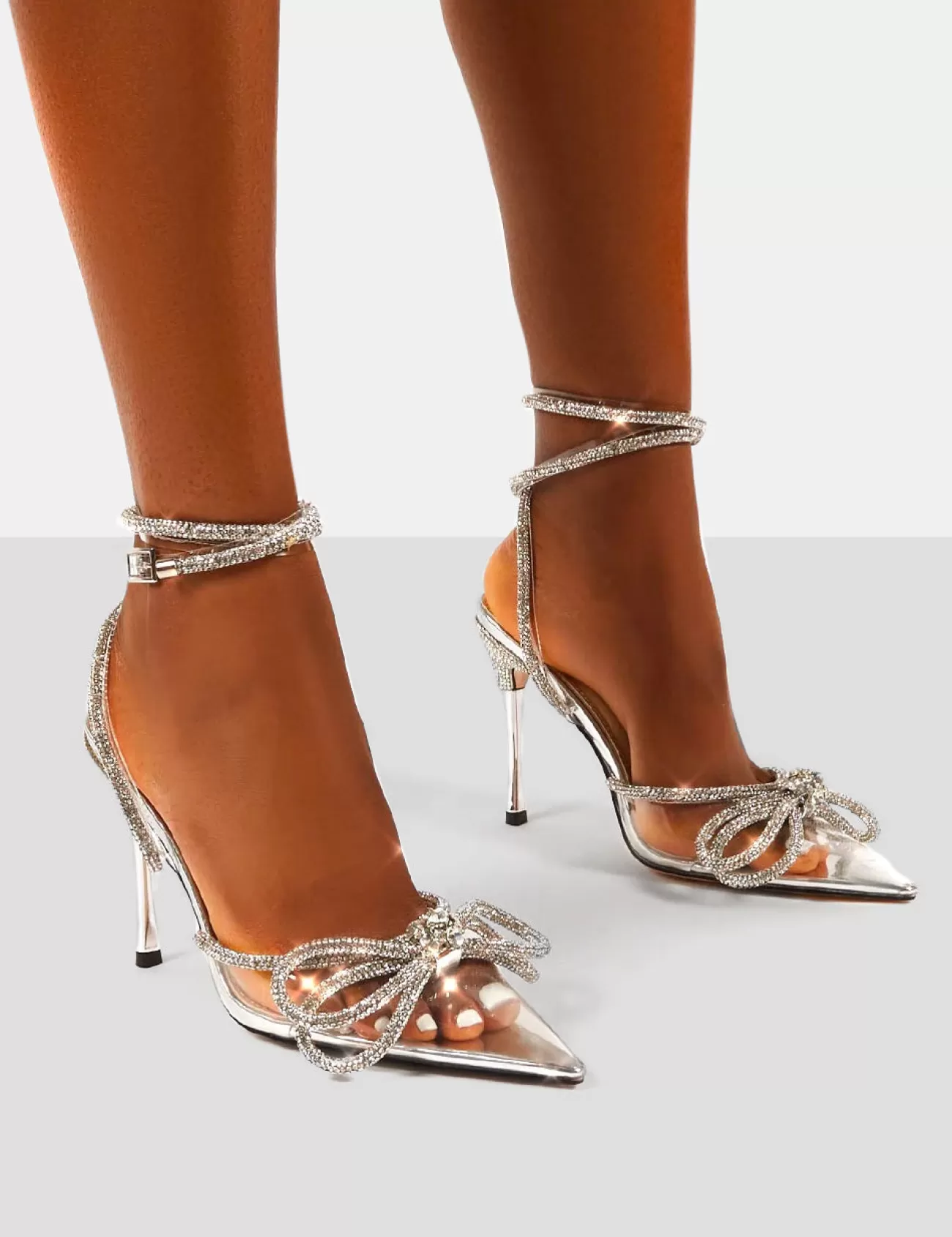 Public Desire Midnight Perspex Wrap Around Diamante Bow Pointed Toe High Heel Clear Outlet