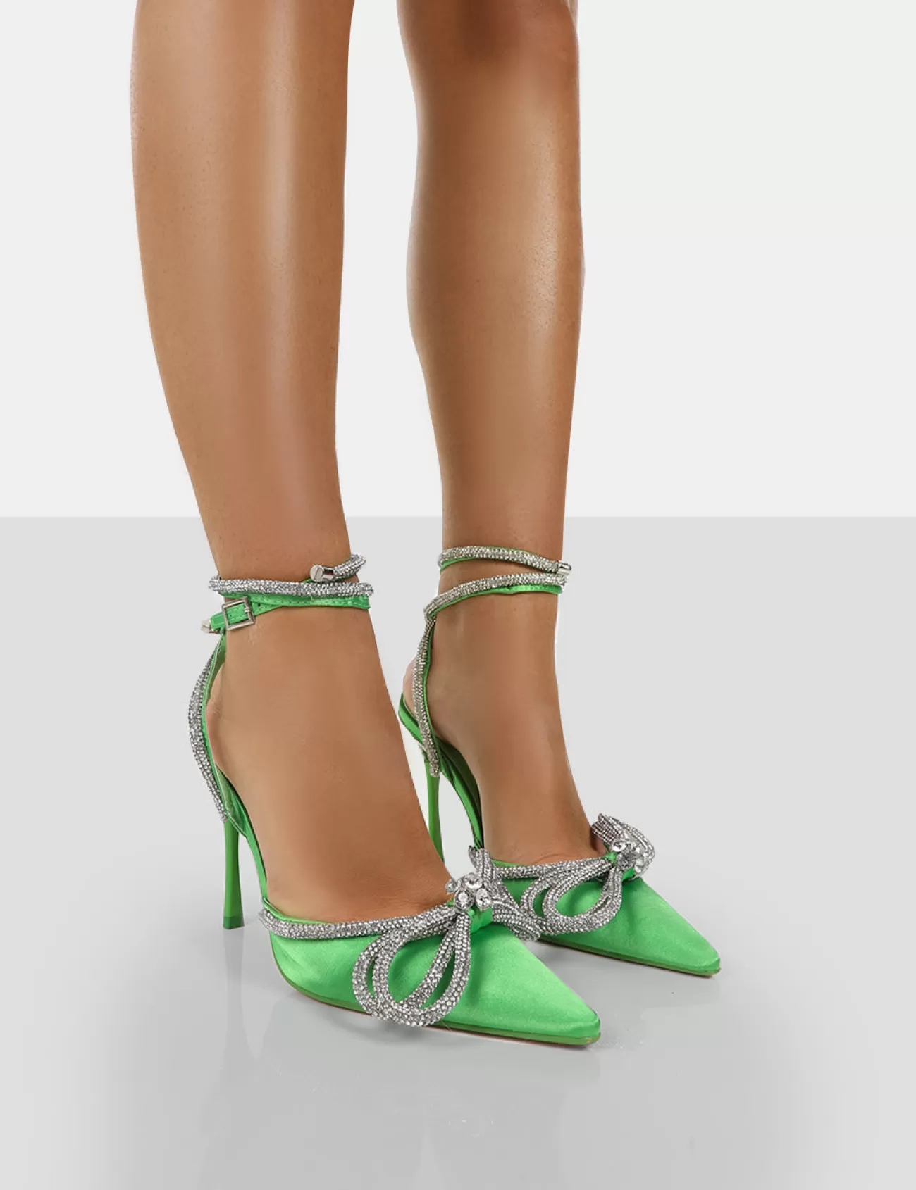 Public Desire Midnight Satin Wrap Around Bow Pointed Toe Court Heels Green Cheap