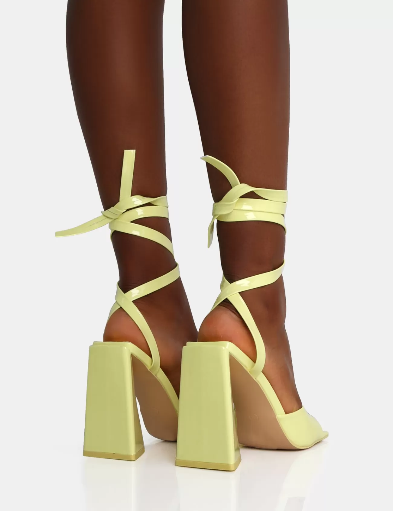 Public Desire Mojito Patent Lace Up Pyramid Block Heels Yellow Shop