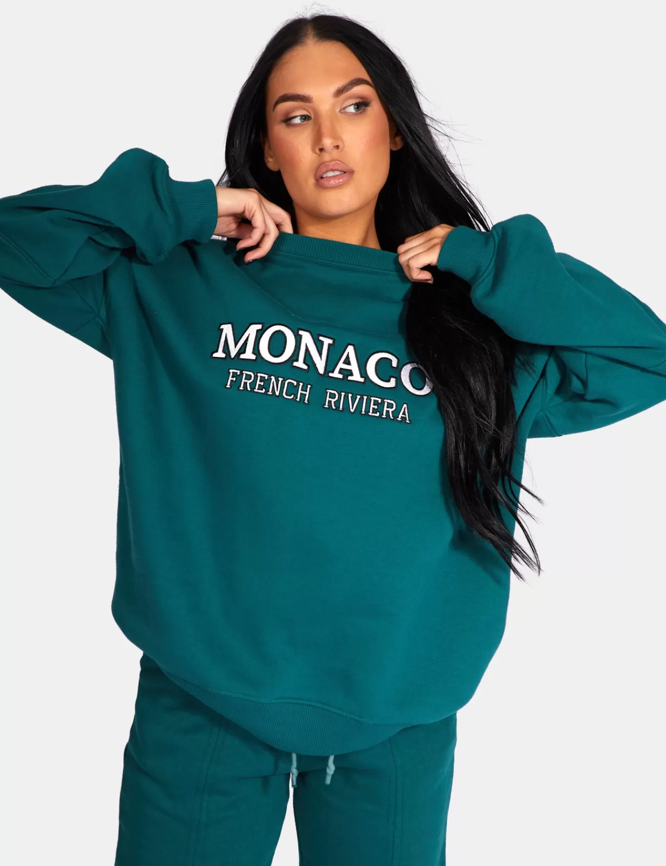 Public Desire Monaco Embroidered Sweatshirt Forest Green Forestgreen Cheap