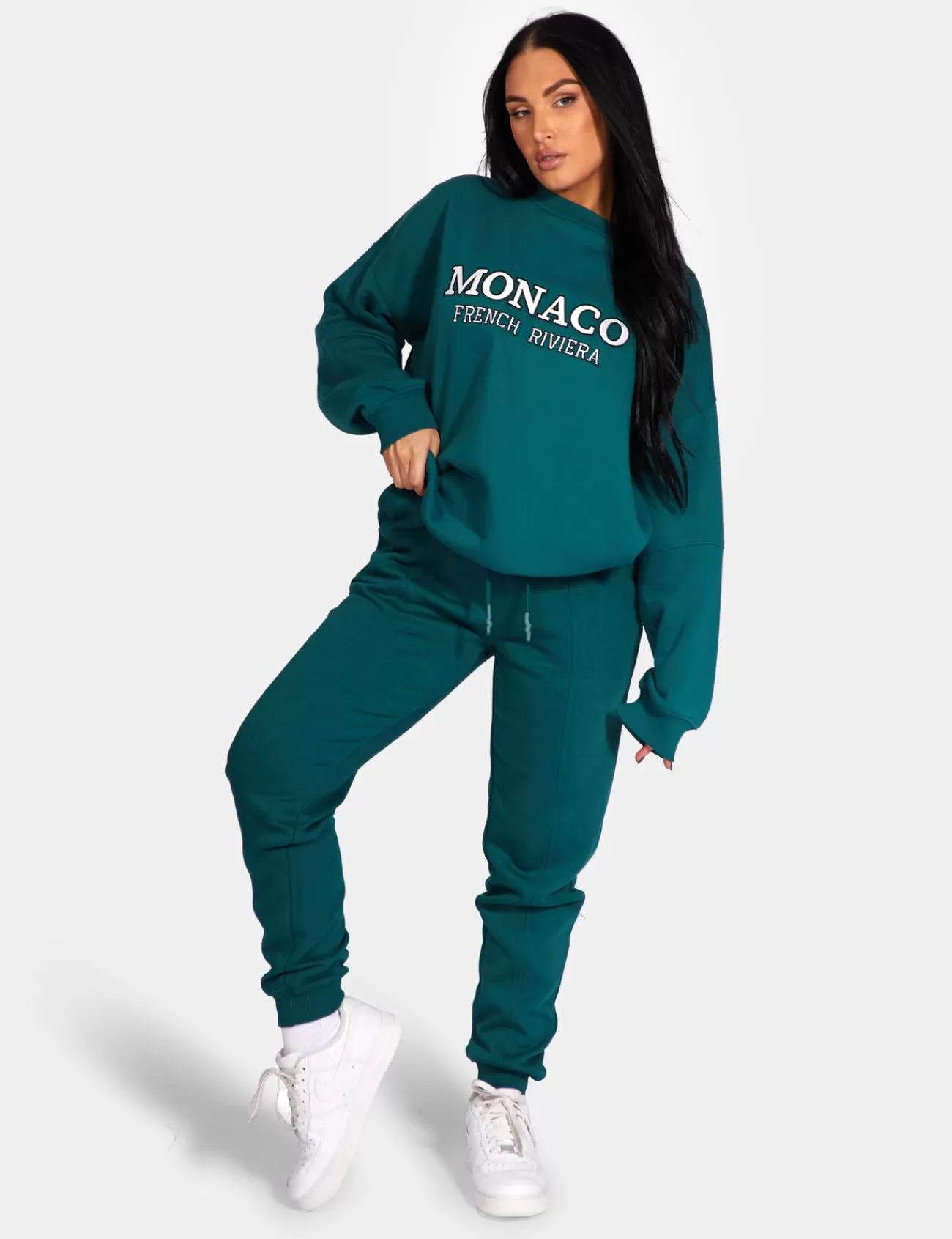 Public Desire Monaco Embroidered Sweatshirt Forest Green Forestgreen Cheap