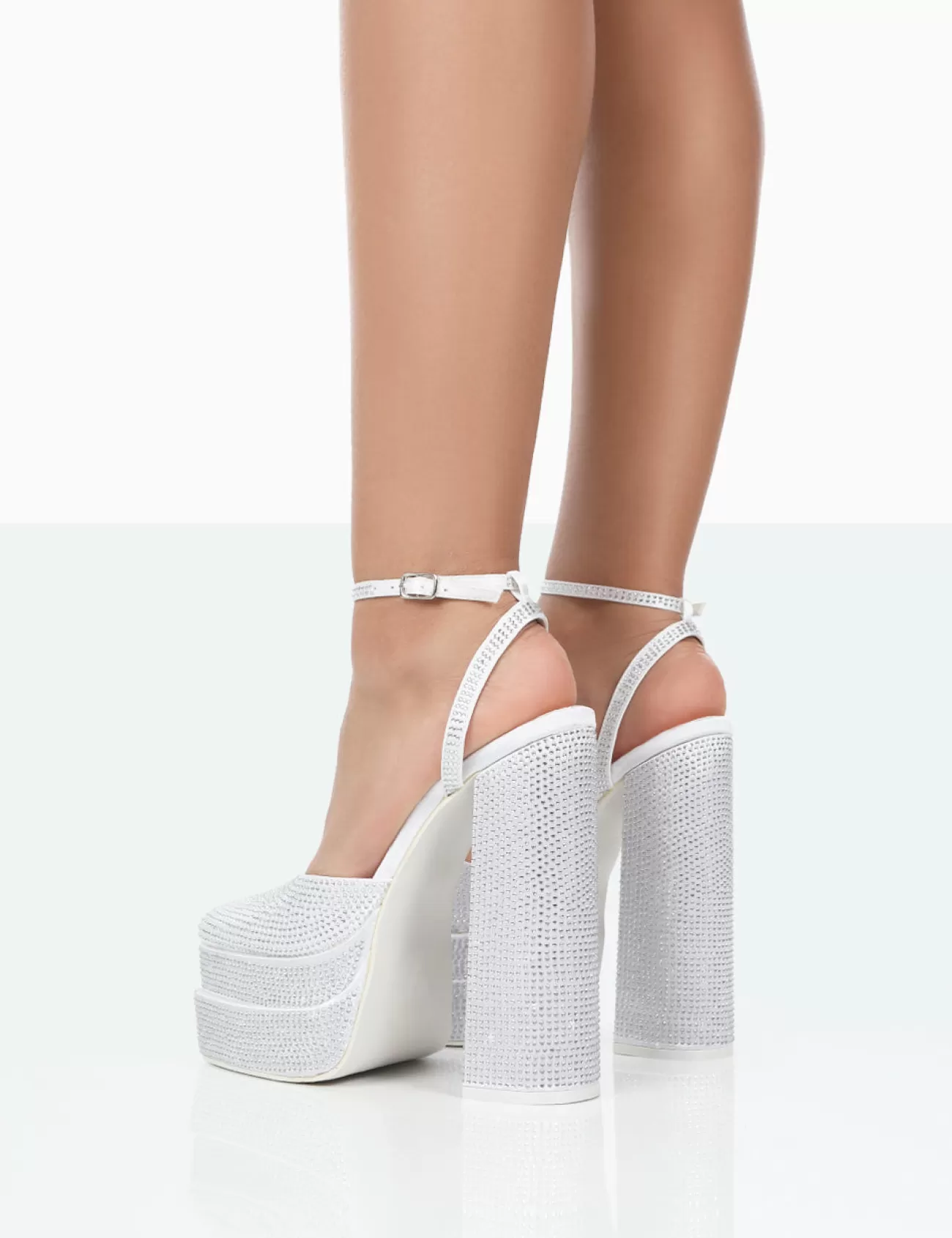 Public Desire Moonchild Diamante Satin Closed Toe Statement Platform Block Heels White Online