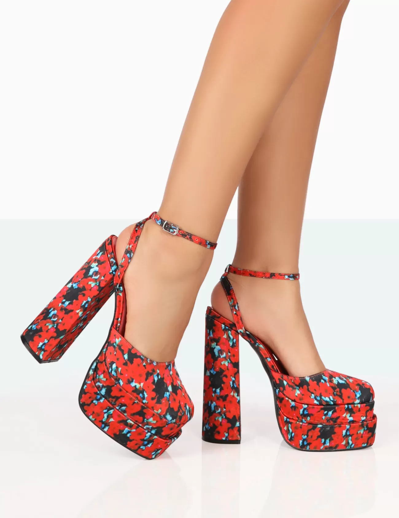 Public Desire Moonchild Floral Satin Closed Toe Statement Platform Block Heels Multi New
