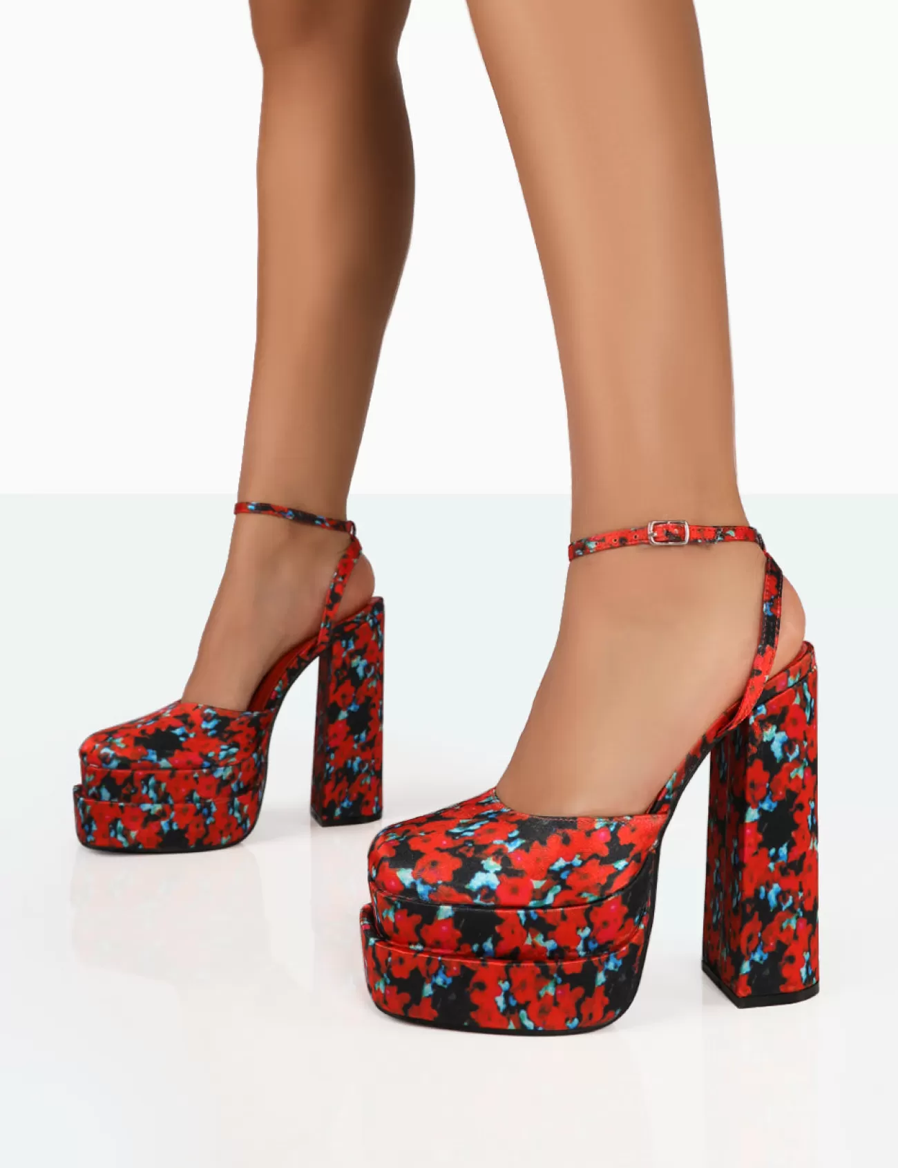 Public Desire Moonchild Floral Satin Closed Toe Statement Platform Block Heels Multi New