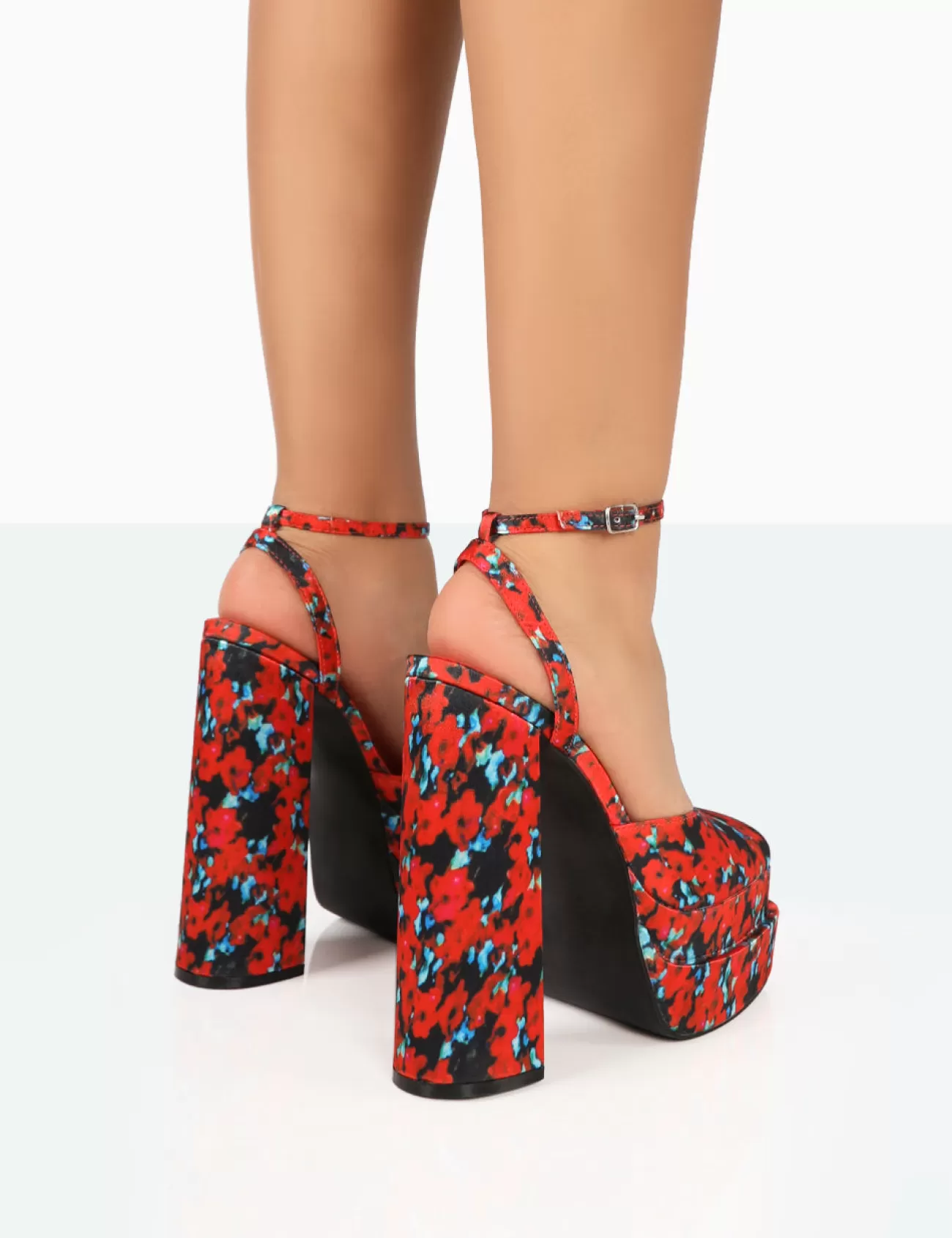 Public Desire Moonchild Floral Satin Closed Toe Statement Platform Block Heels Multi New