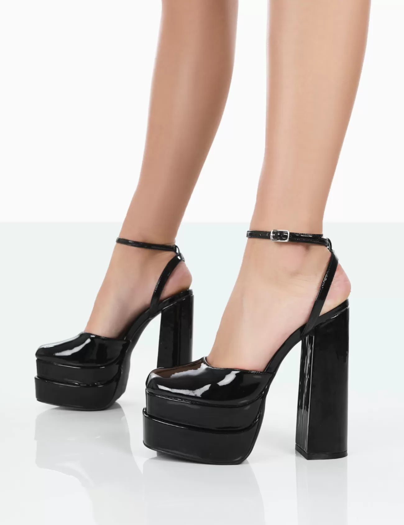 Public Desire Moonchild Patent Closed Toe Statement Platform Block Heels Black Store