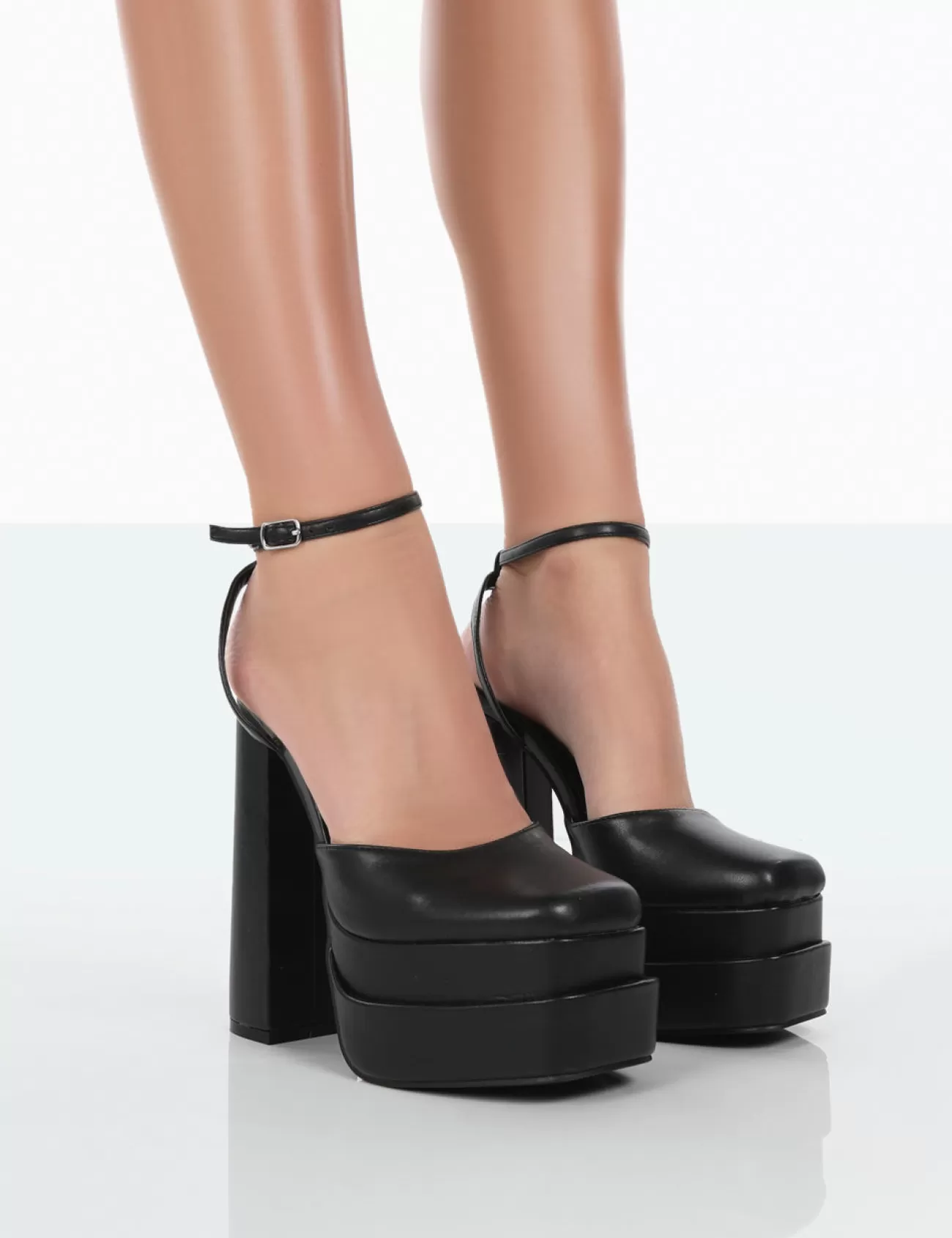 Public Desire Moonchild Pu Closed Toe Statement Platform Block Heels Black Clearance
