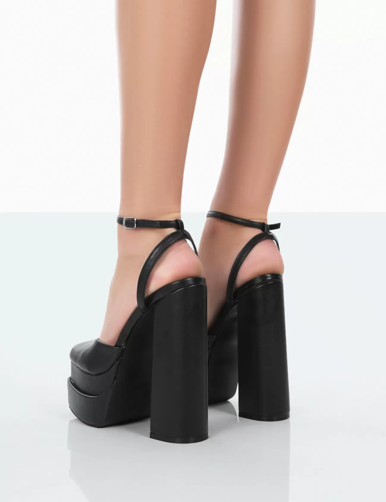 Public Desire Moonchild Pu Closed Toe Statement Platform Block Heels Black Clearance