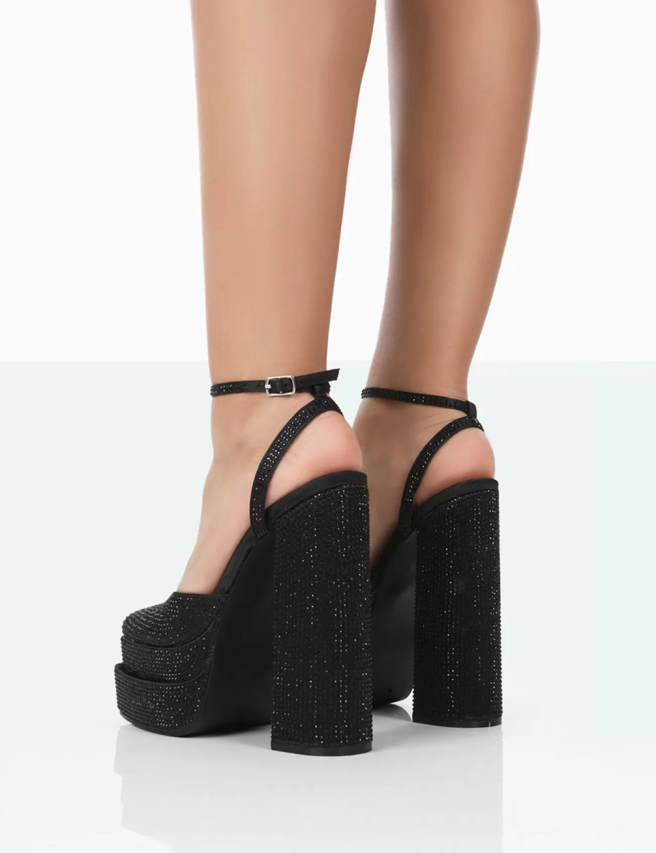 Public Desire Moonchild Sparkly Diamante Satin Closed Toe Statement Platform Block Heels Black Fashion