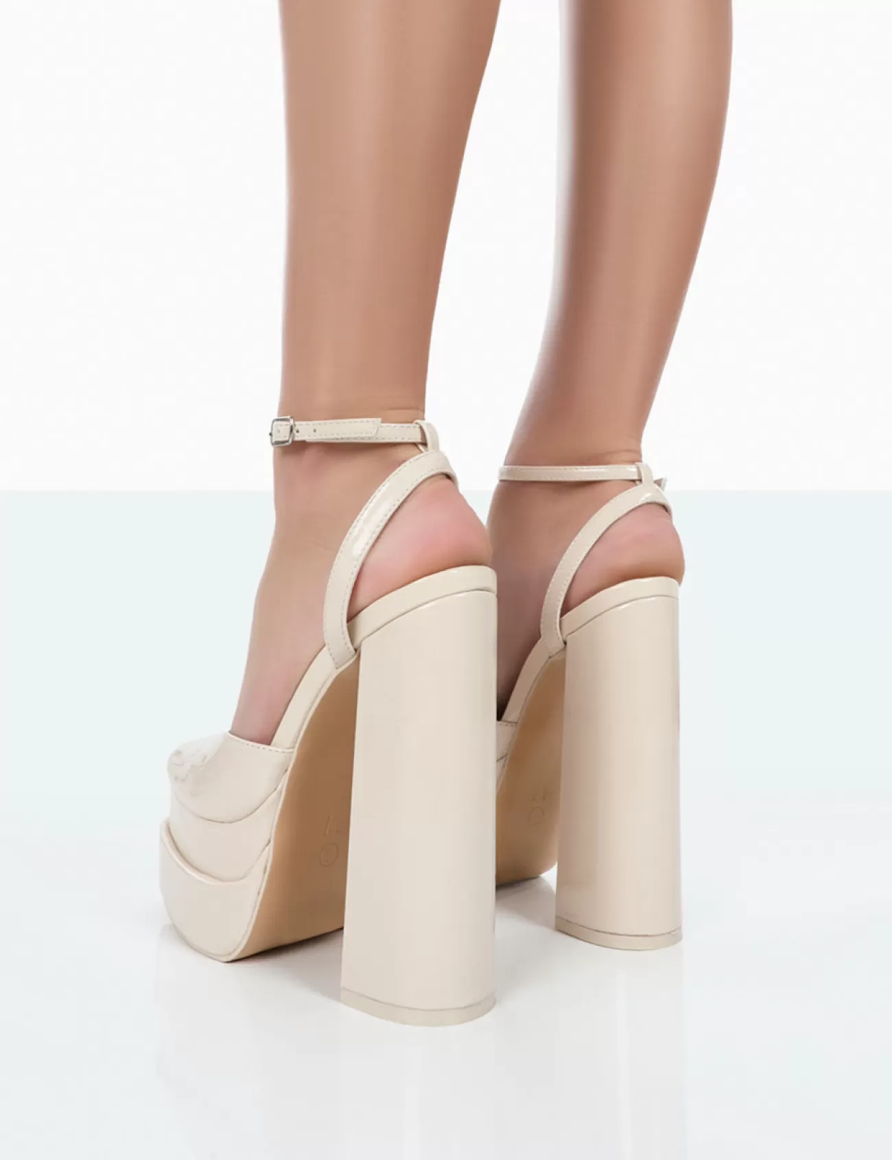 Public Desire Moonchild Wide Fit Patent Closed Toe Statement Platform Block Heels Ecru Cheap