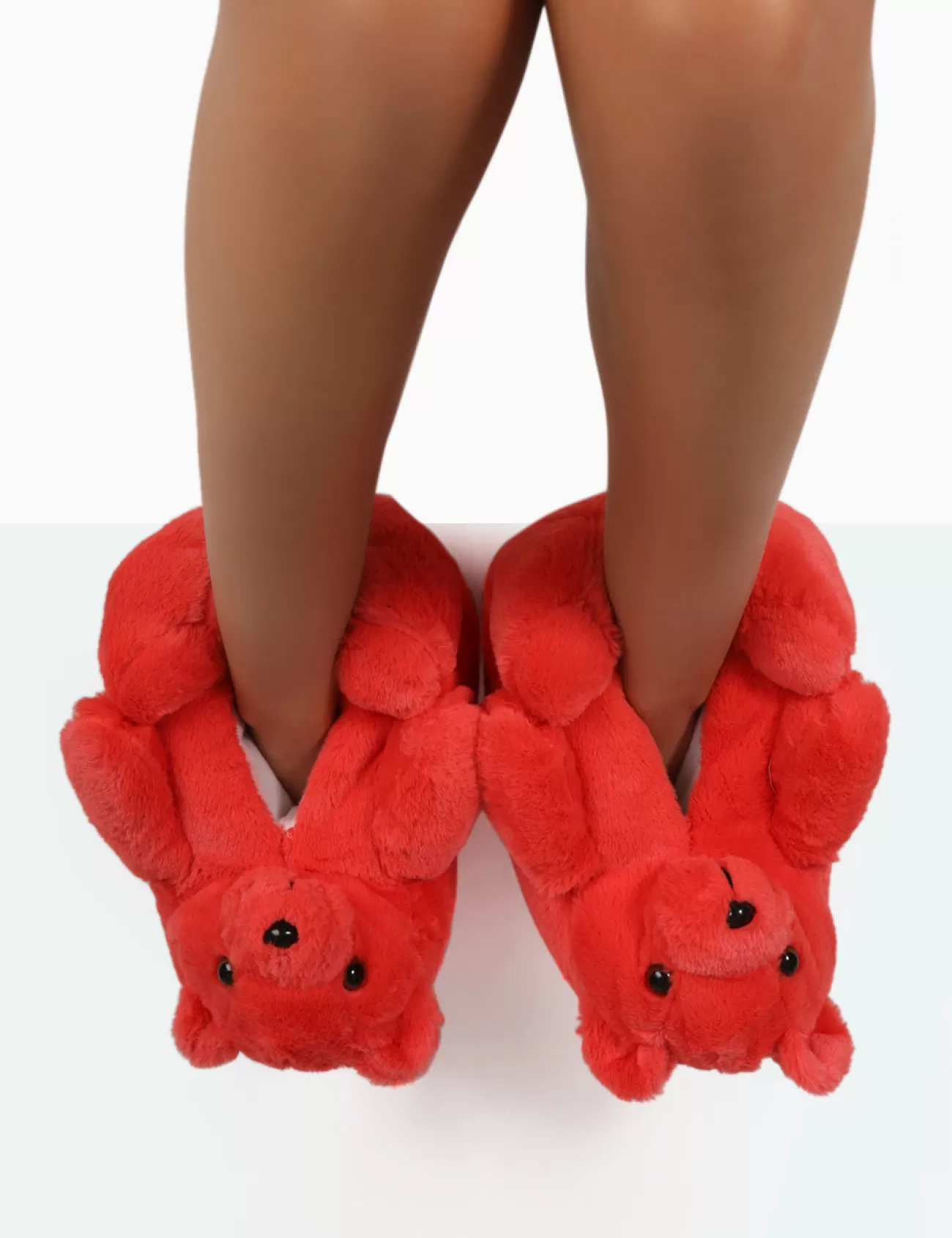Public Desire Moxy Fluffy Faux Fur Bear Shaped Slippers Red Hot