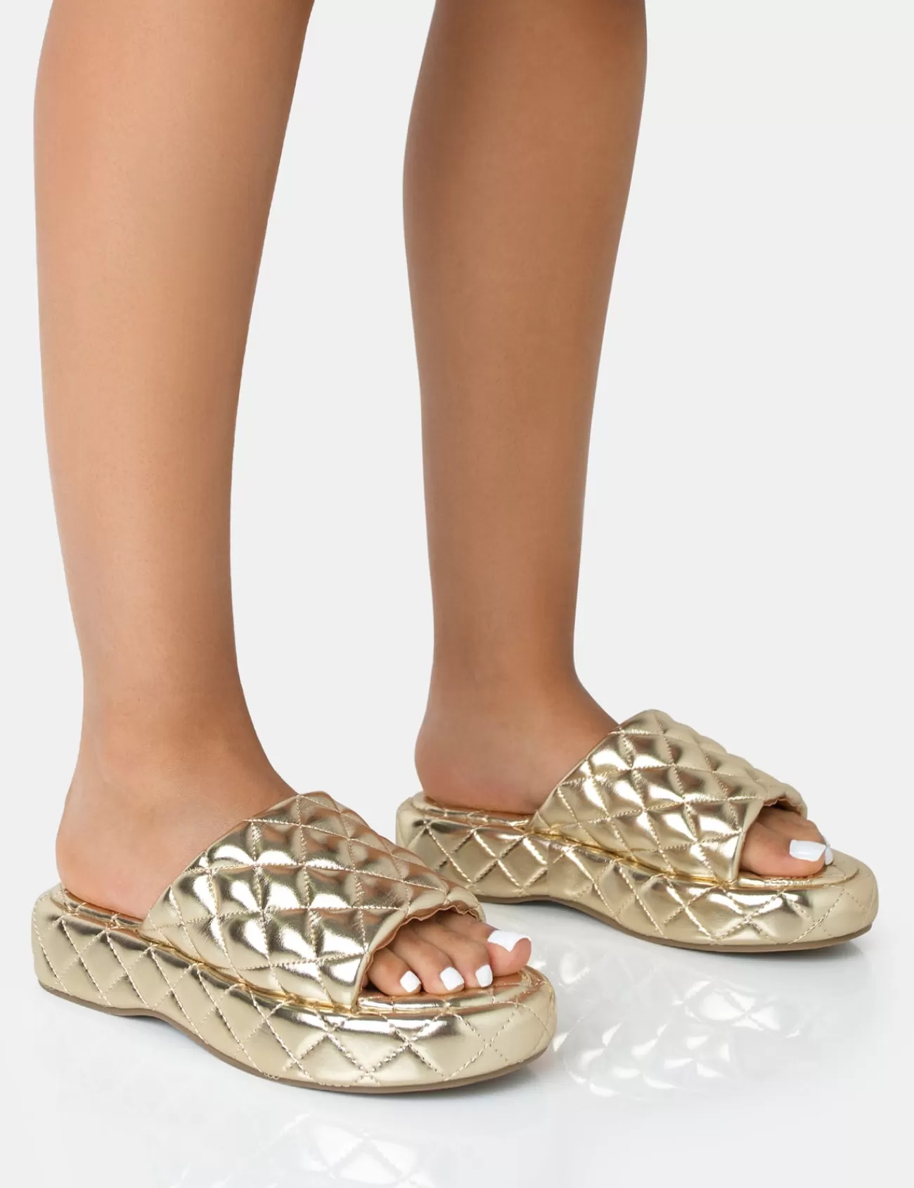 Public Desire Mykonos Flatform Quilted Slider Sandals Gold Shop
