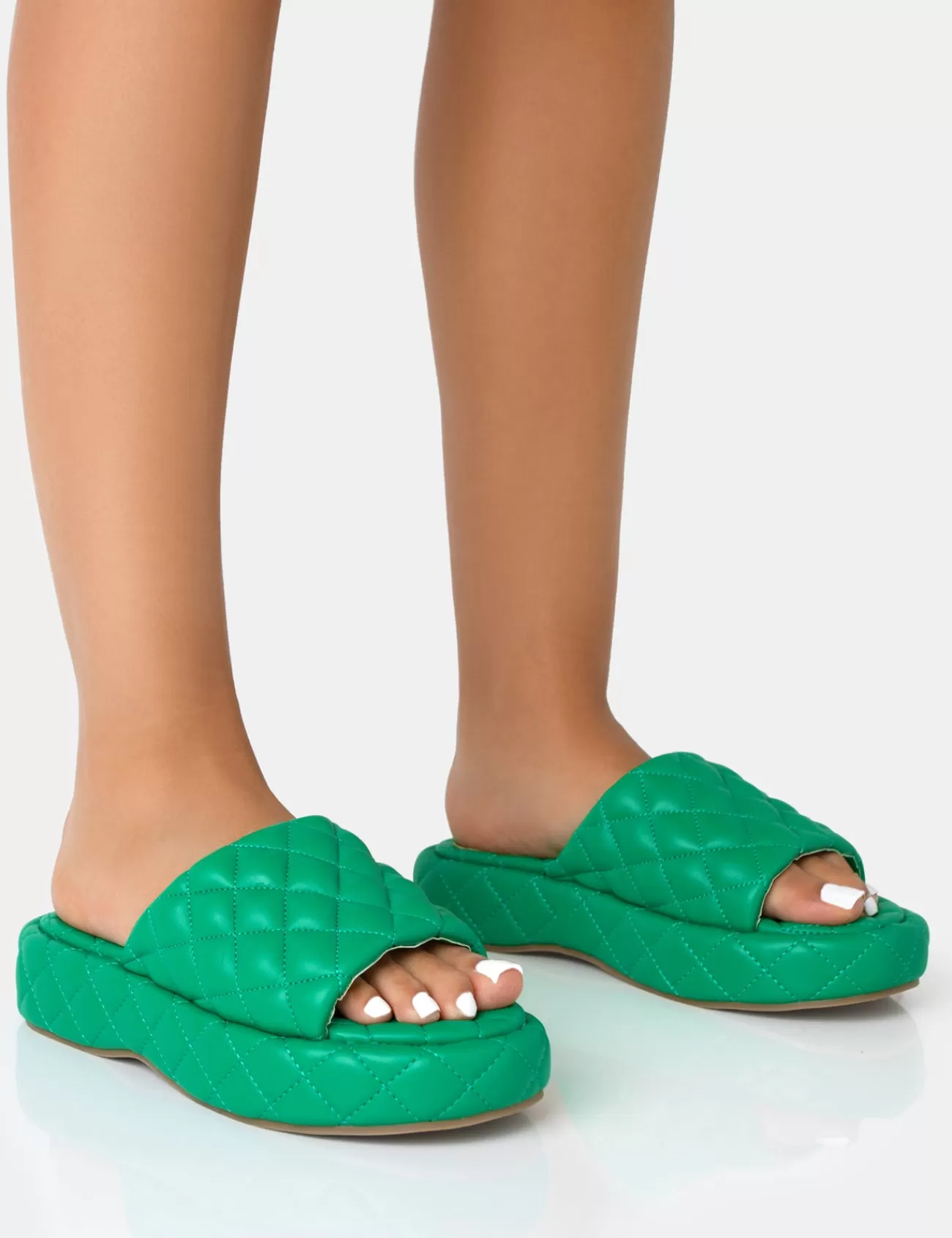 Public Desire Mykonos Flatform Quilted Slider Sandals Green Best Sale