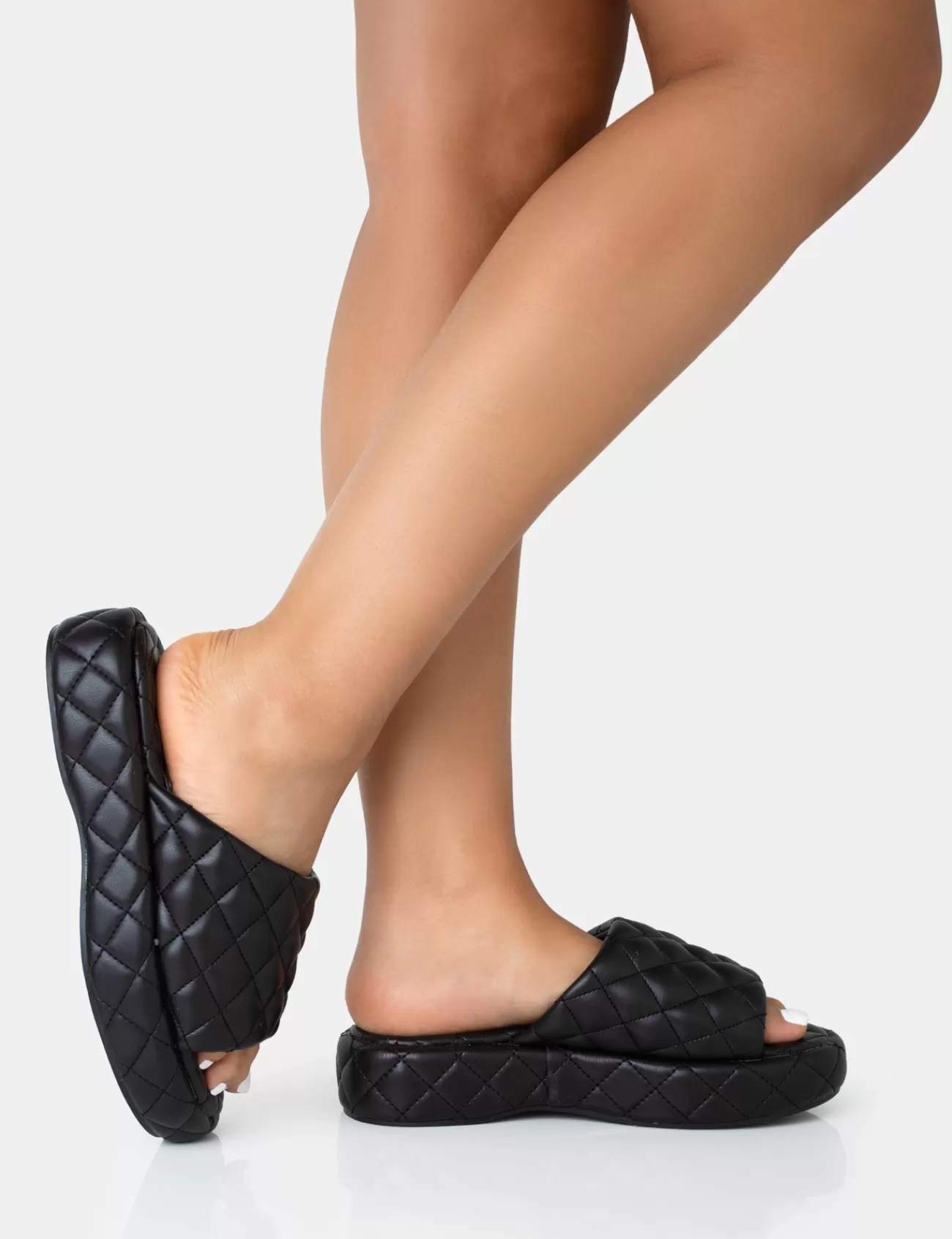 Public Desire Mykonos Flatform Quilted Slider Sandals Black Flash Sale