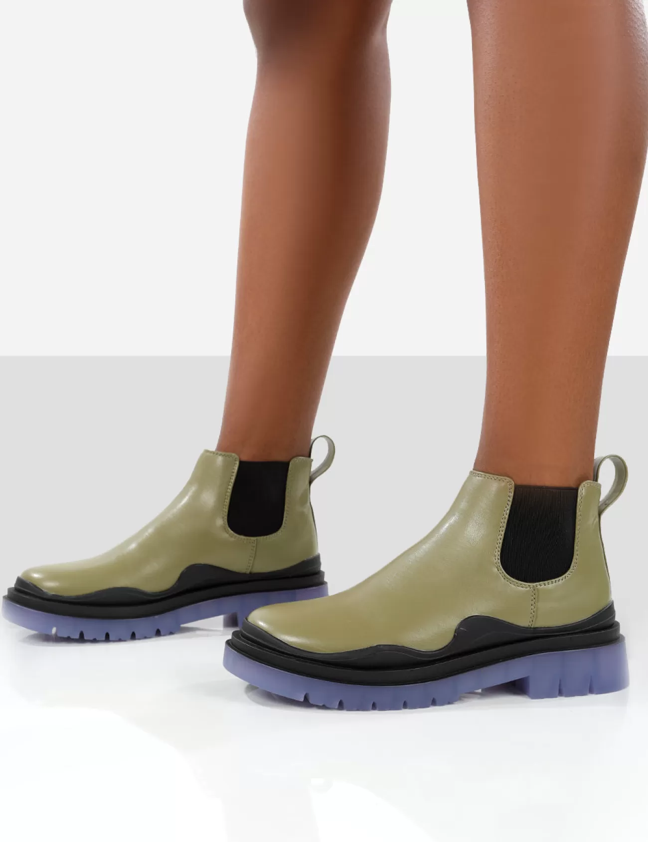 Public Desire Myth Chunky Sole Chelsea Boots Green Store