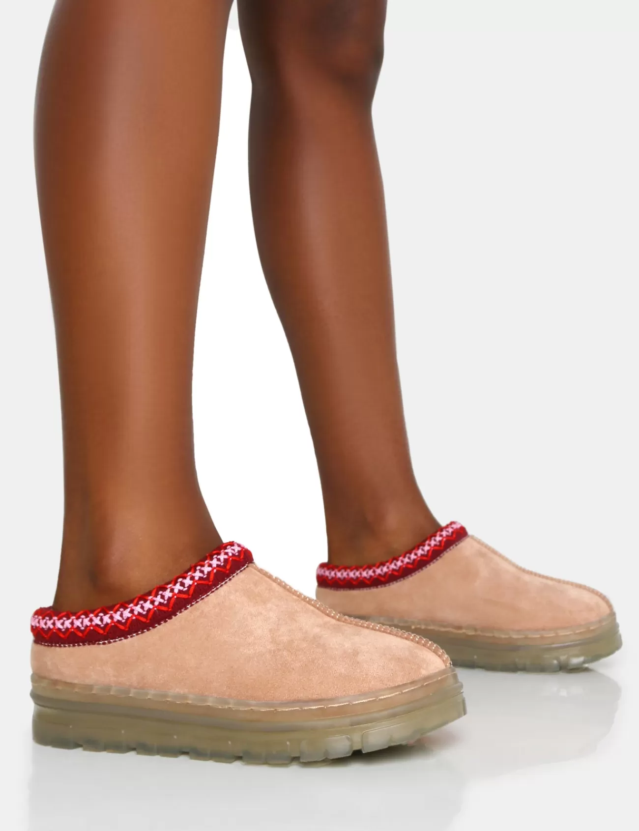 Public Desire Nala Faux Suede Embroidered Slipper Platform Boots Beige Online