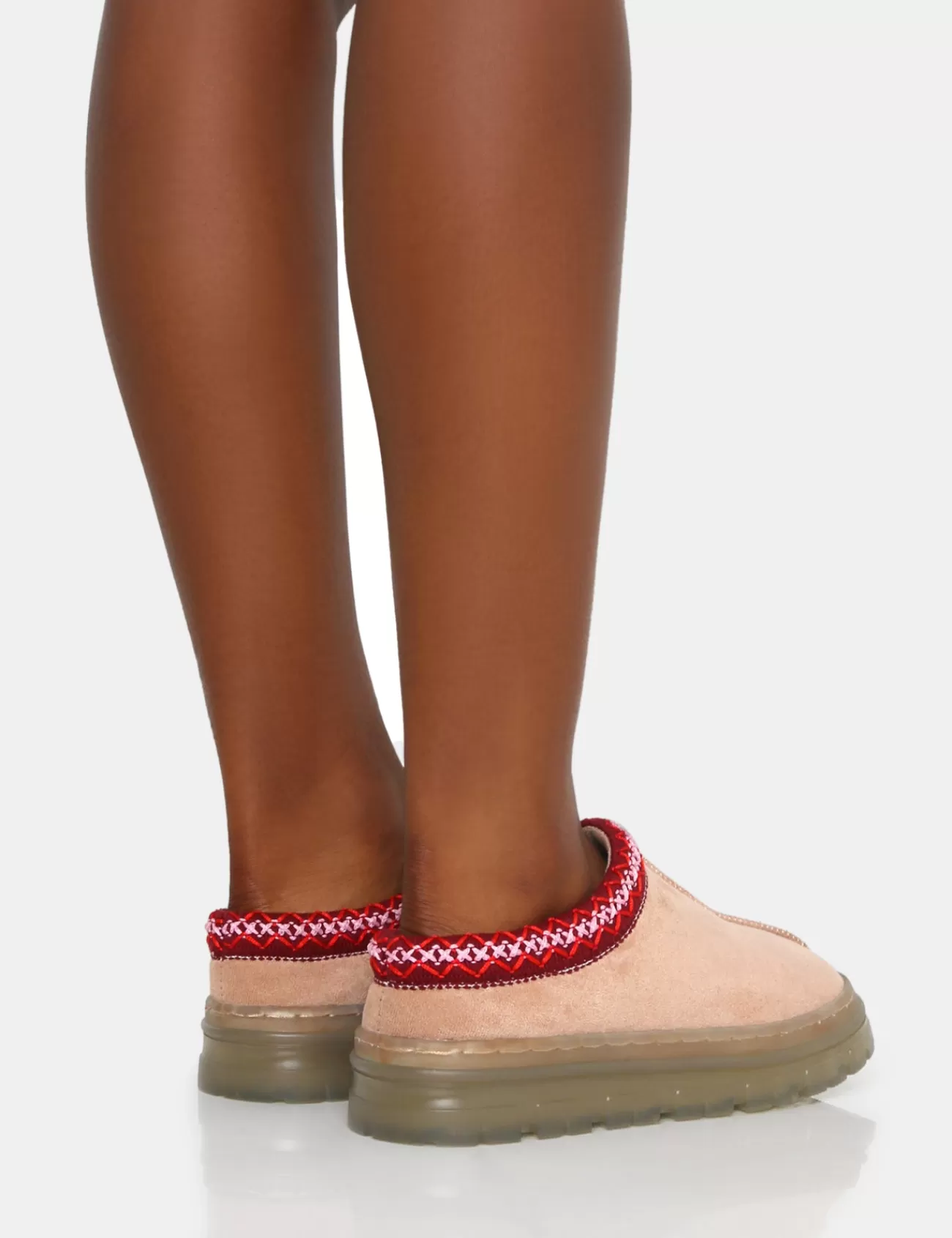 Public Desire Nala Faux Suede Embroidered Slipper Platform Boots Beige Online