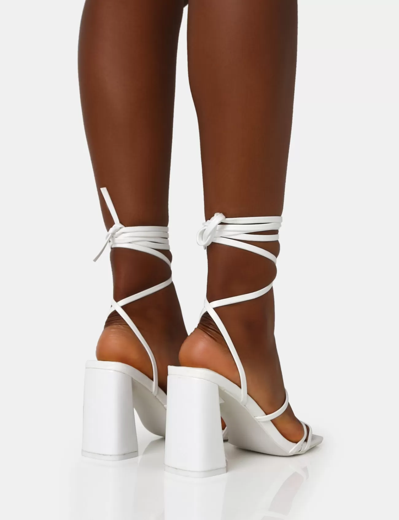 Public Desire Natty Pu Lace Up Square Toe Mid Block Heels White Cheap