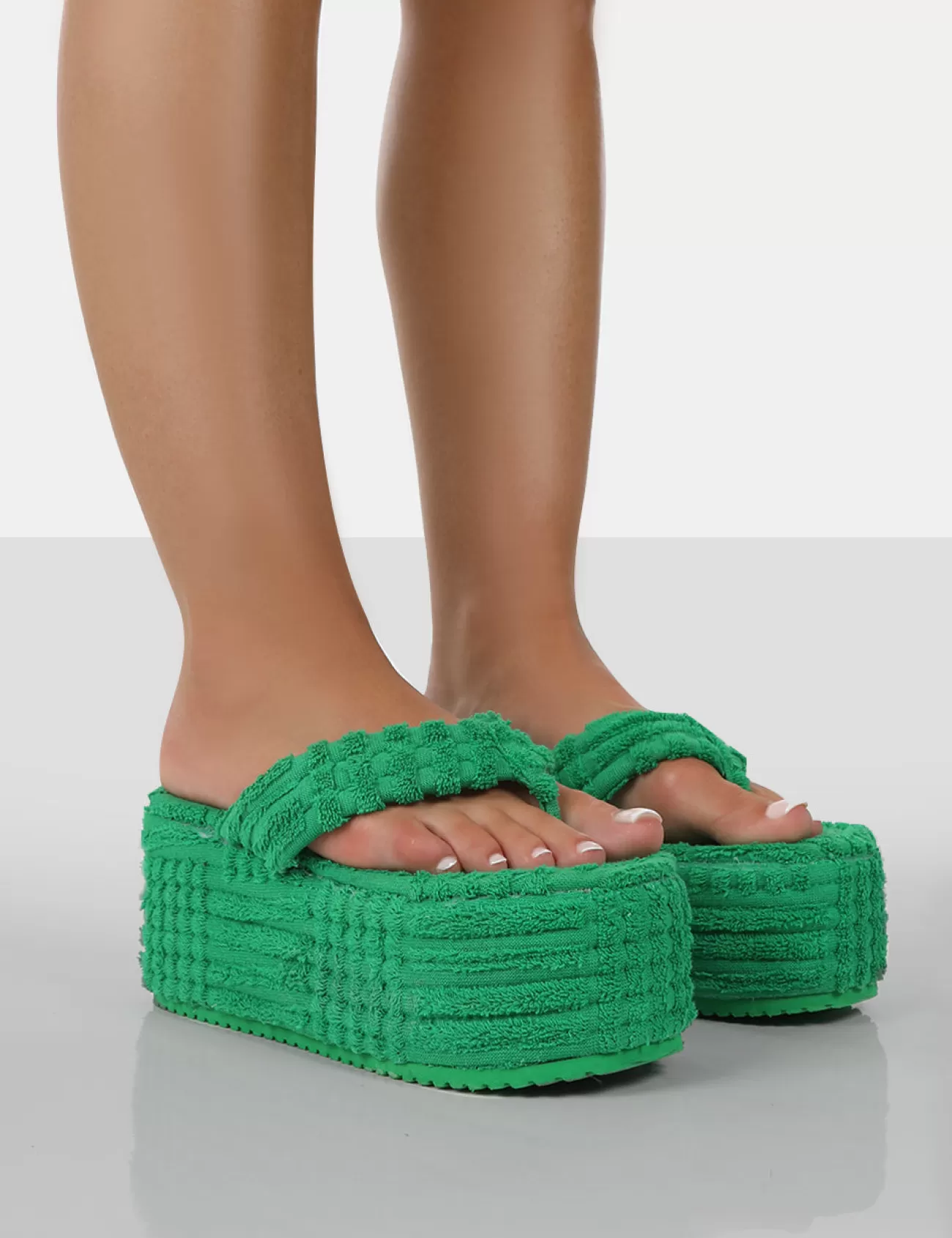 Public Desire Nell Green Terry Towelling Platform Wedge Flip Flop Sandals Cheap