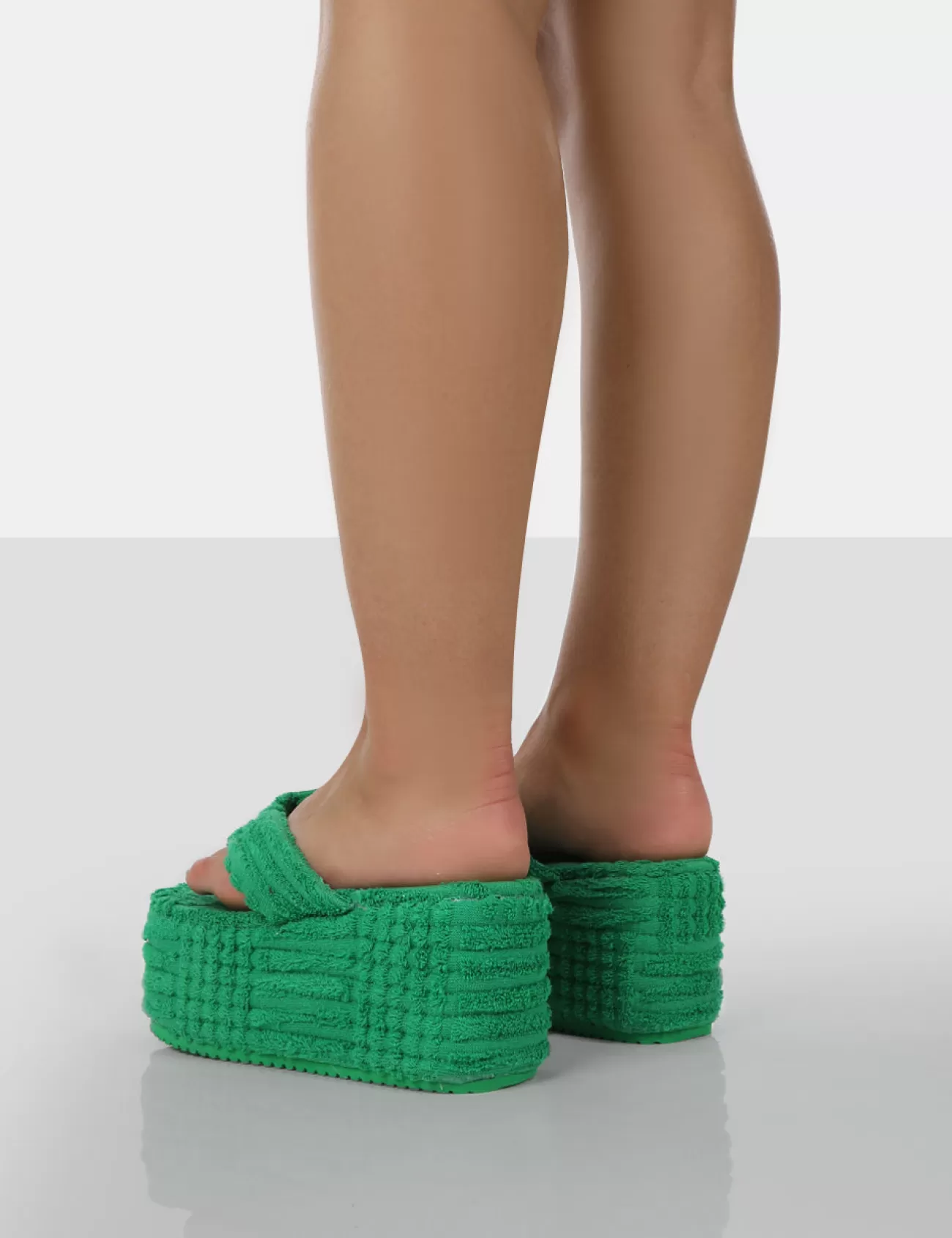 Public Desire Nell Green Terry Towelling Platform Wedge Flip Flop Sandals Cheap