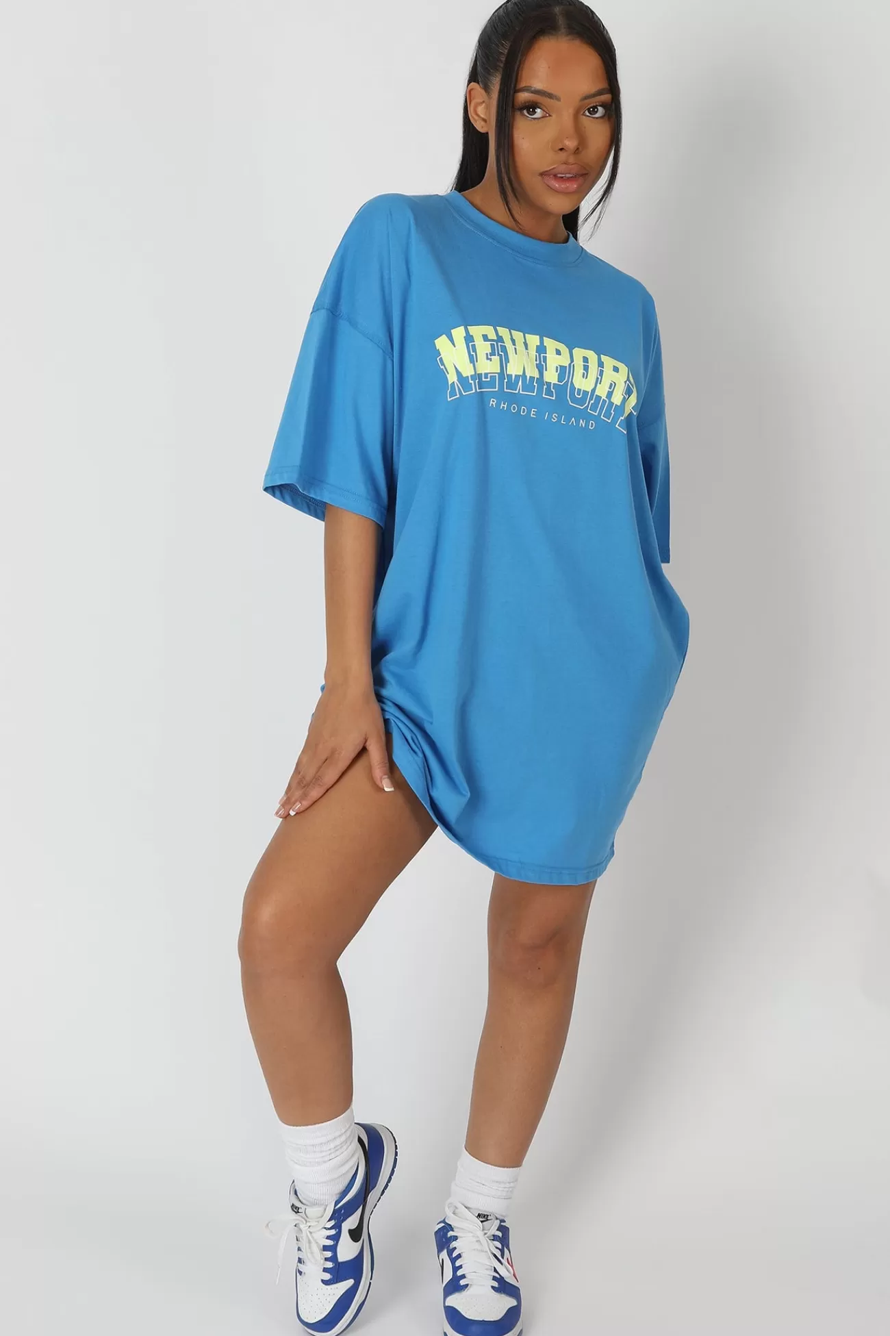 Public Desire Newport Graphic T-Shirt Dress Blue Sale