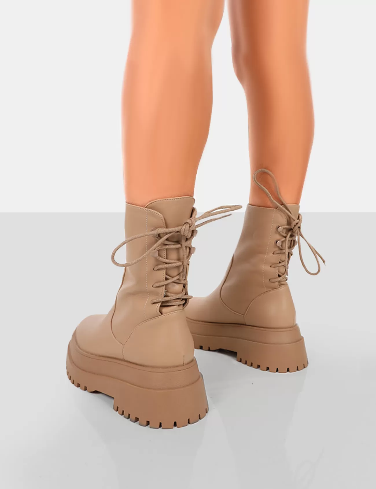 Public Desire Noelle Platform Chunky Sole Lace Up Detail Ankle Boots Camel Fashion