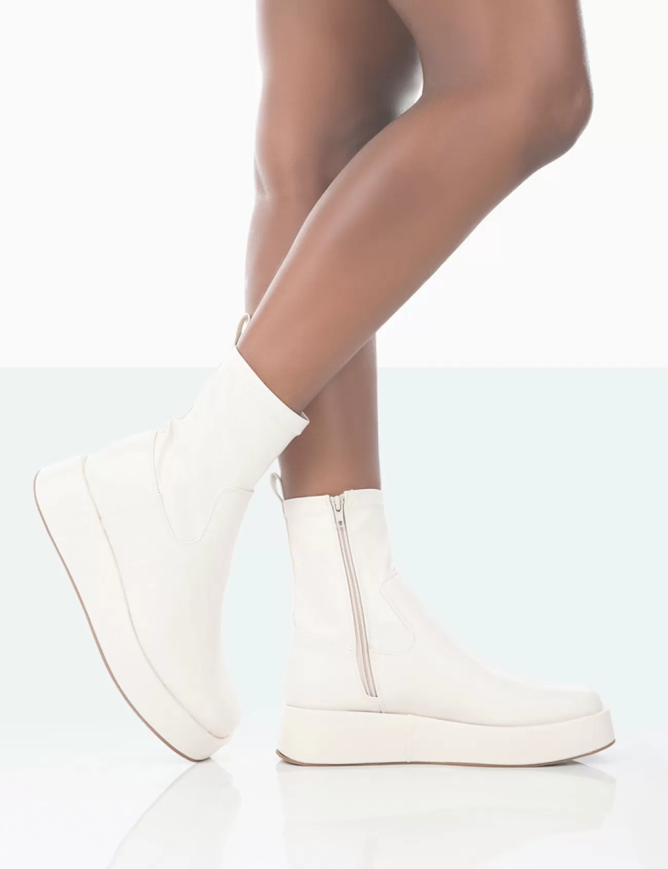 Public Desire Not Okay Pu Chunky Sole Platform Sock Ankle Boots Ecru Cheap