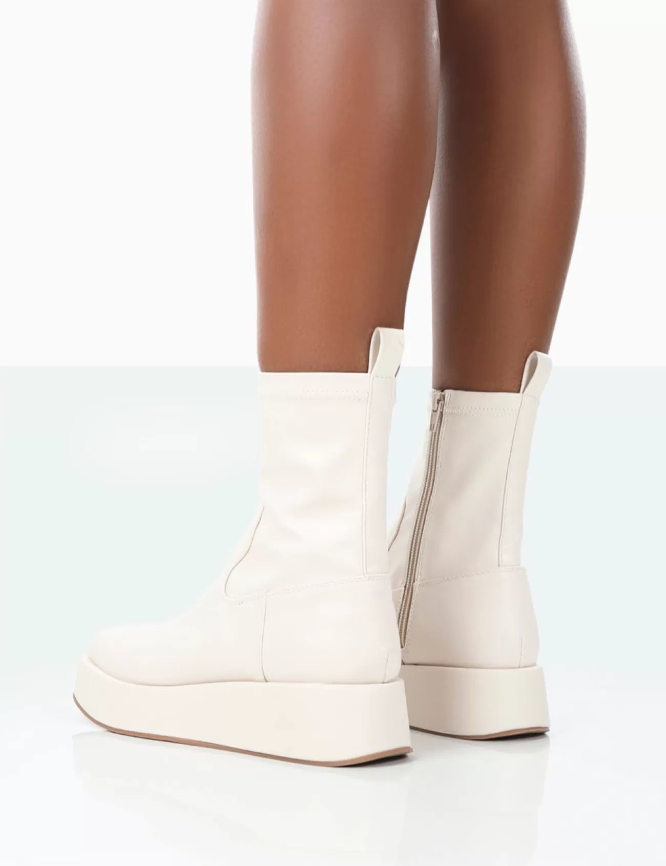 Public Desire Not Okay Pu Chunky Sole Platform Sock Ankle Boots Ecru Cheap