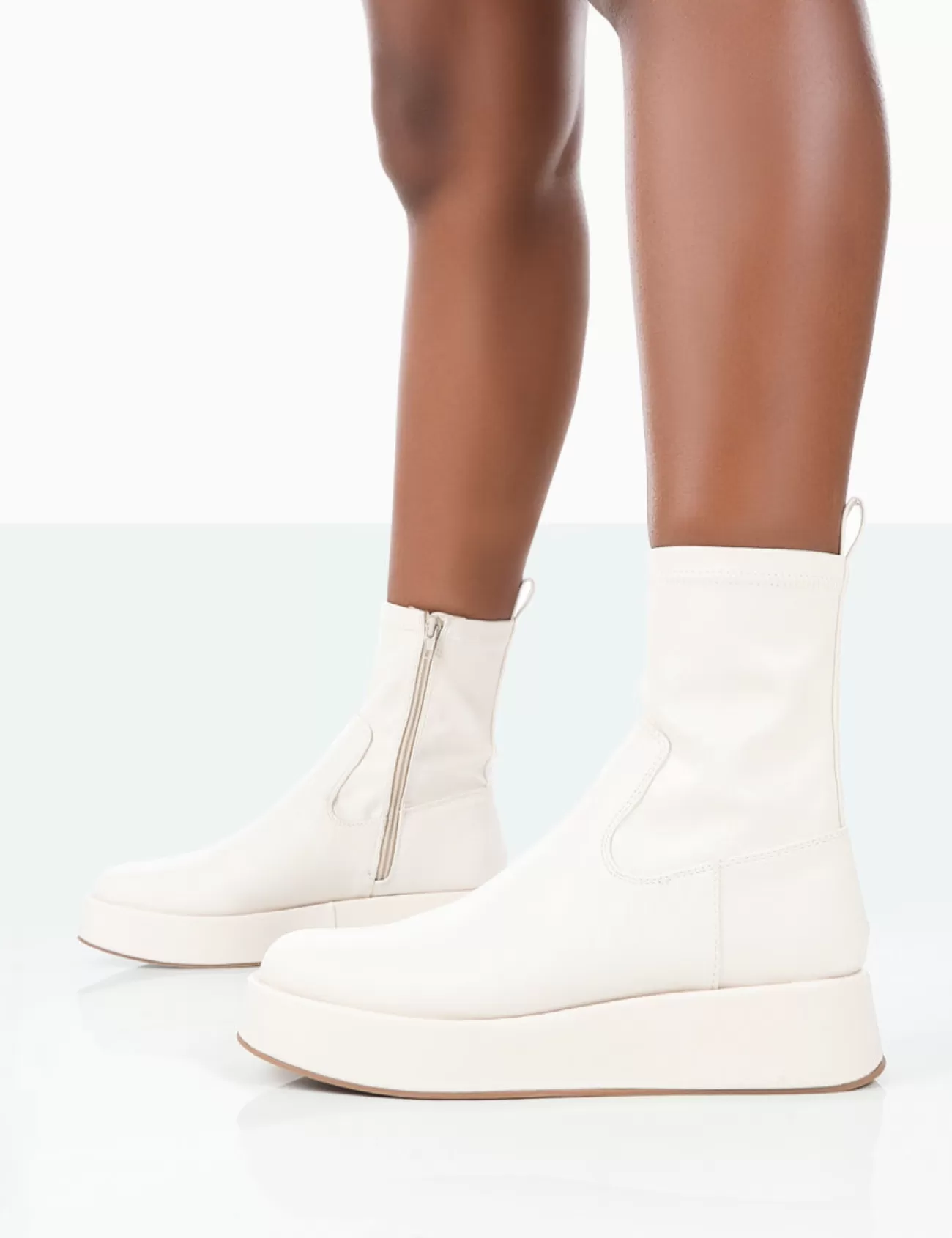 Public Desire Not Okay Pu Chunky Sole Platform Sock Ankle Boots Ecru Cheap