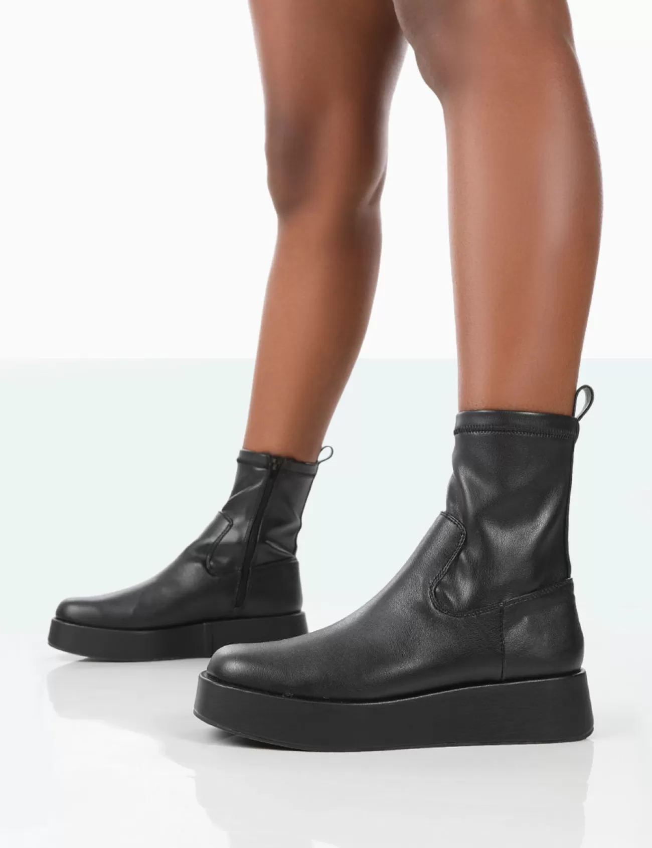 Public Desire Not Okay Pu Chunky Sole Platform Sock Ankle Boots Black Online