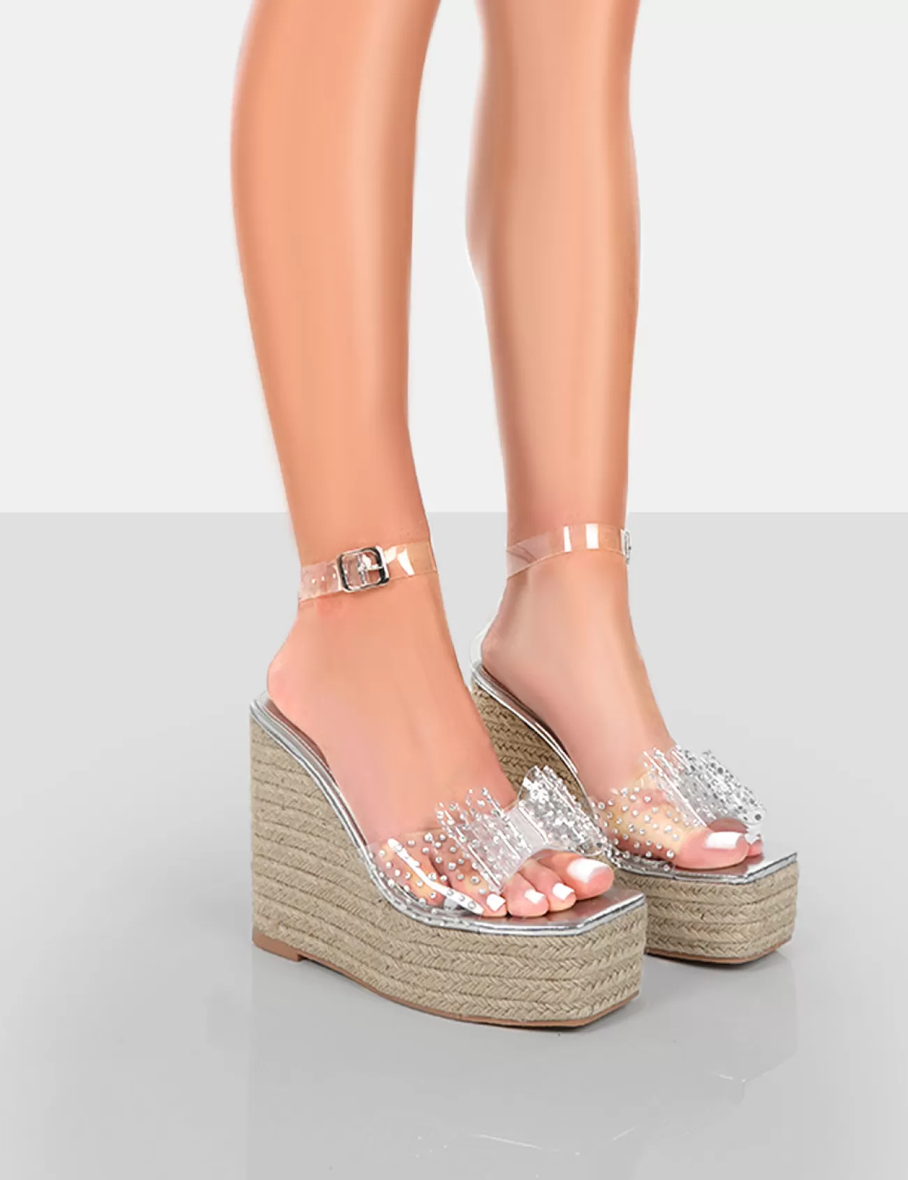 Public Desire Ocean Beach Patent Bow Platform Wedge Heels Silver Sale
