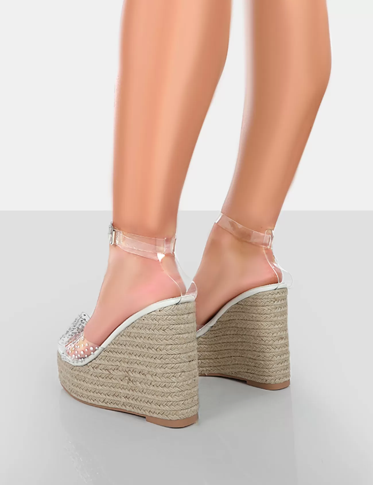 Public Desire Ocean Beach Patent Bow Platform Wedge Heels White Flash Sale