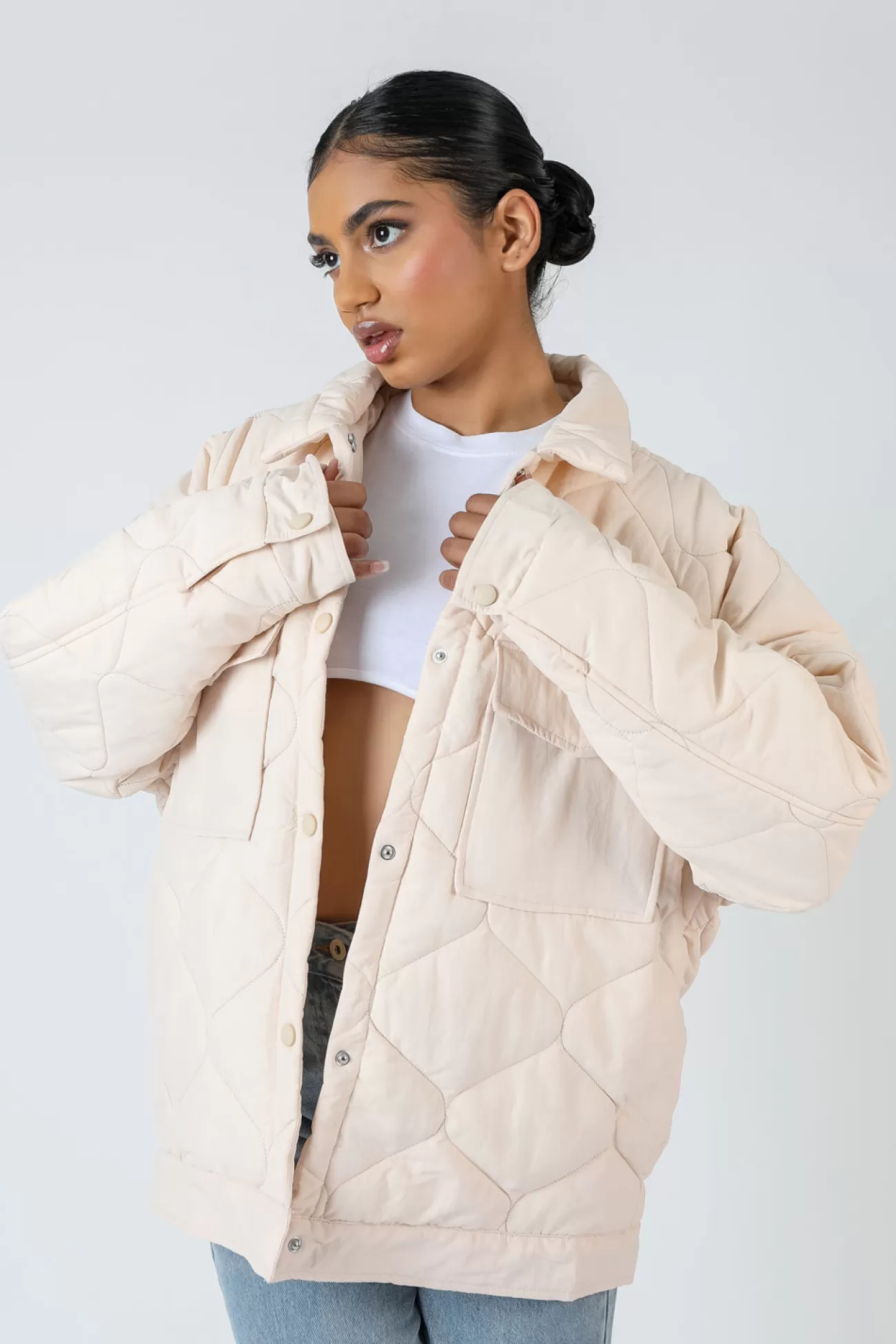 Public Desire Onion Quilt Shacket Ecru Outlet