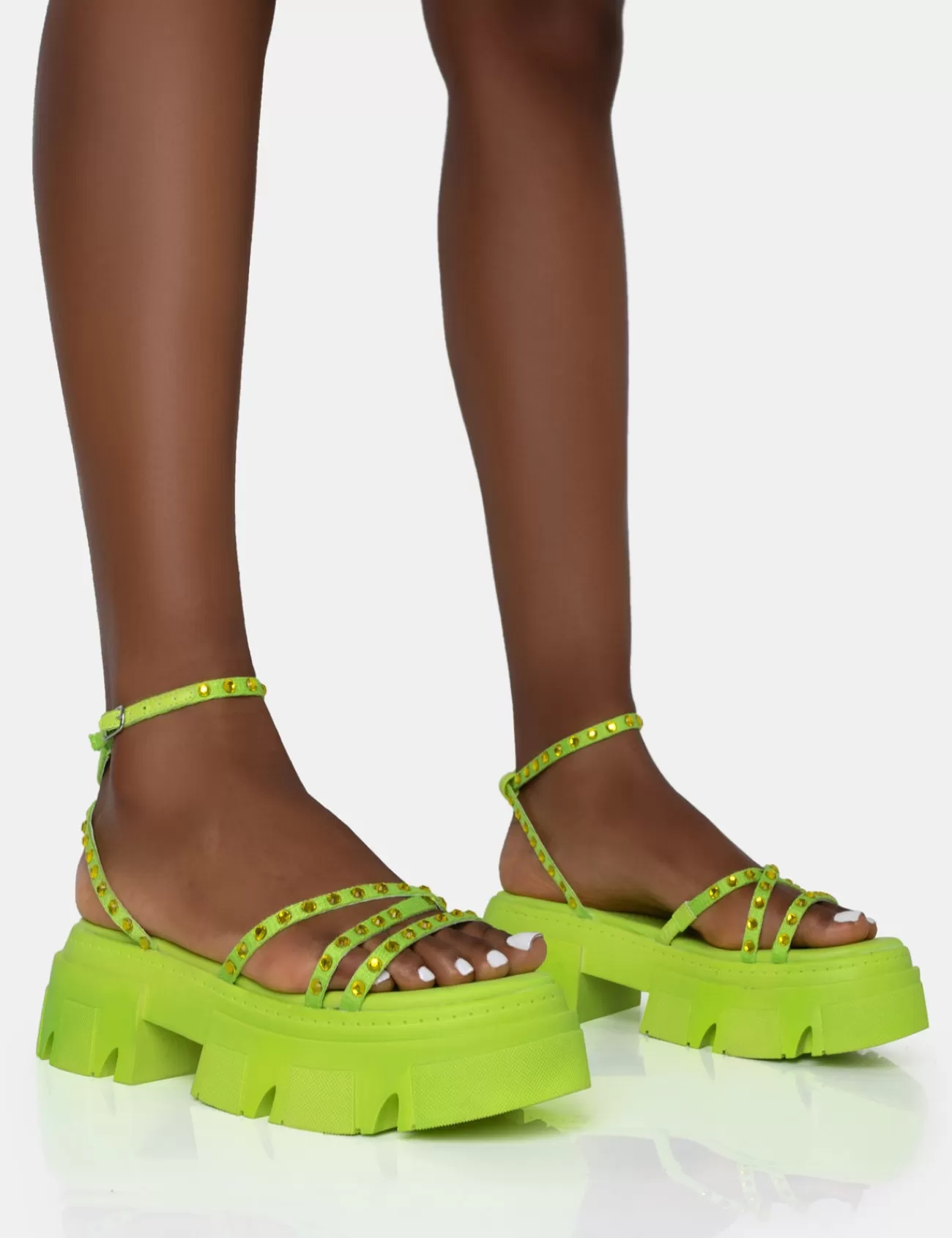 Public Desire Orbit Diamante Strappy Chunky Platform Sole Sandals Lime Hot