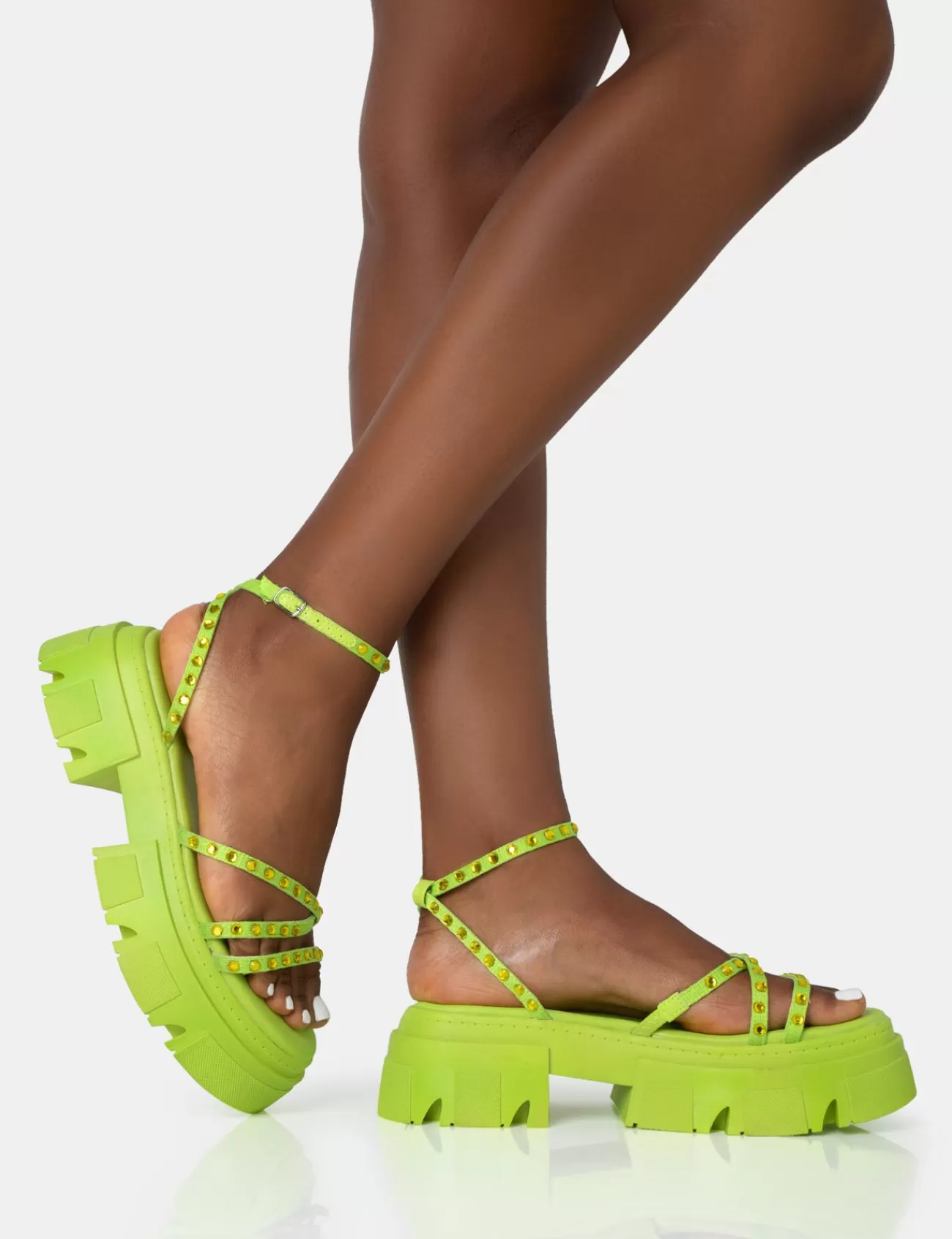 Public Desire Orbit Diamante Strappy Chunky Platform Sole Sandals Lime Hot