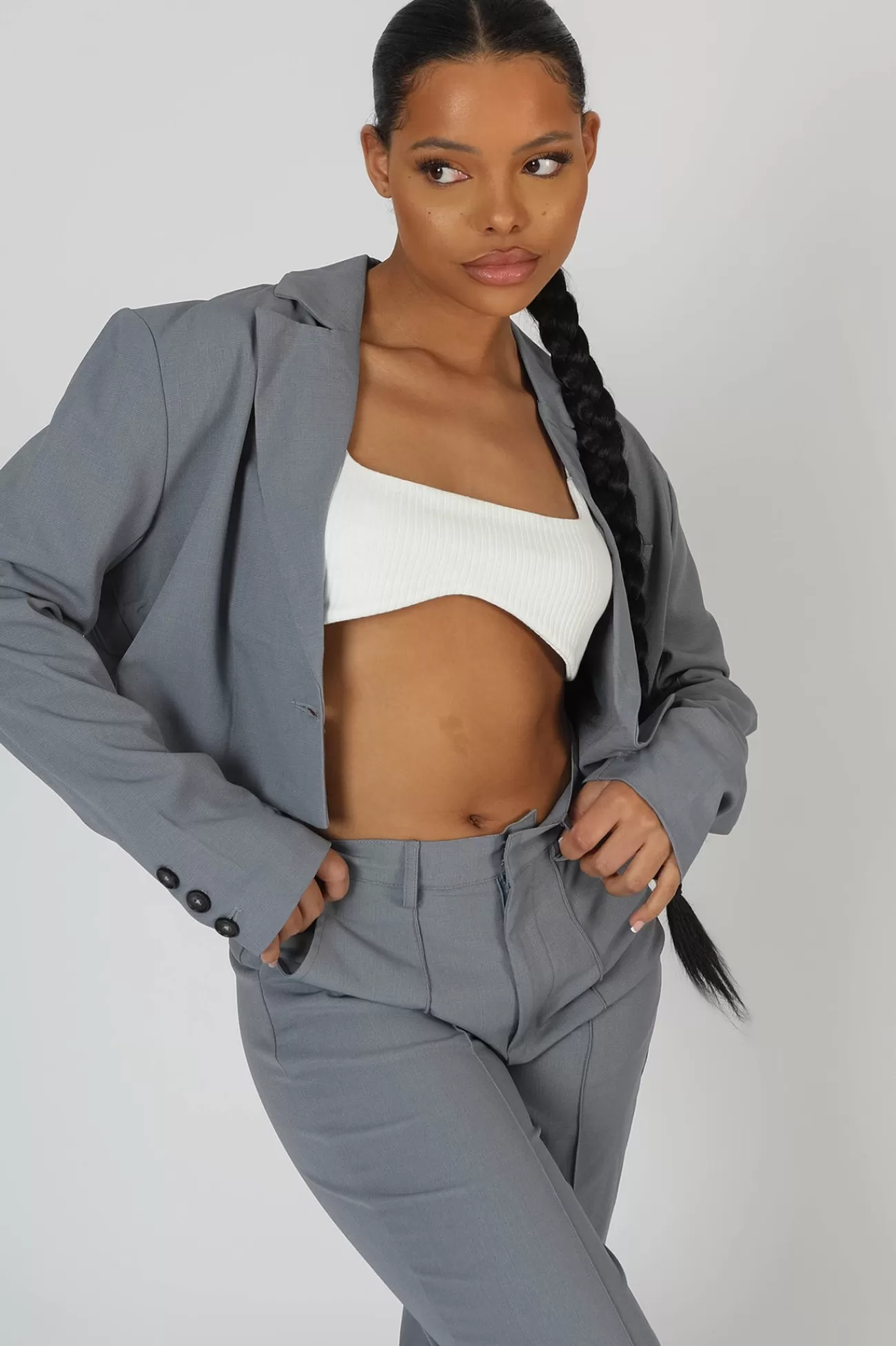 Public Desire Oversized Boxy Cropped Blazer Grey Online