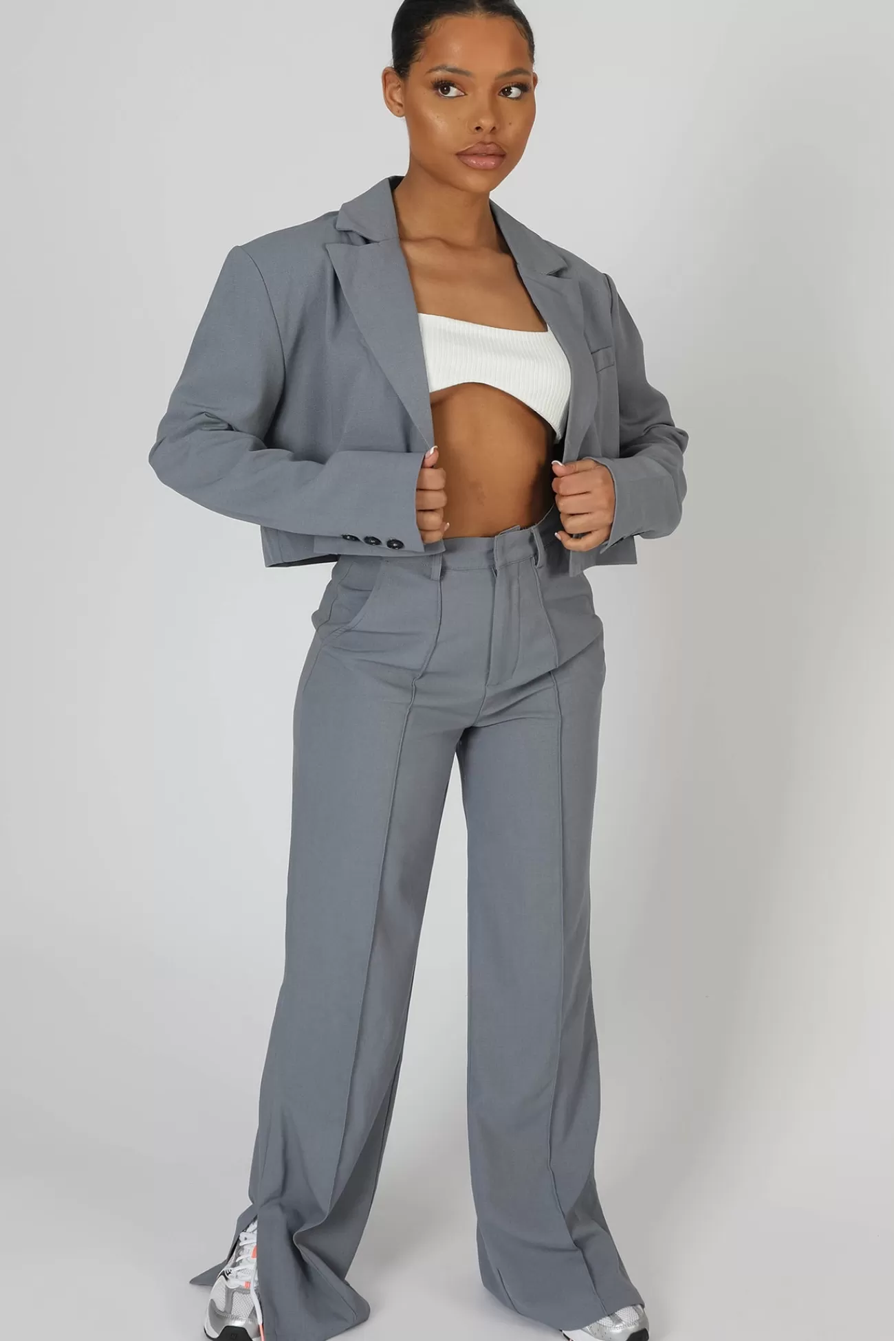 Public Desire Oversized Boxy Cropped Blazer Grey Online