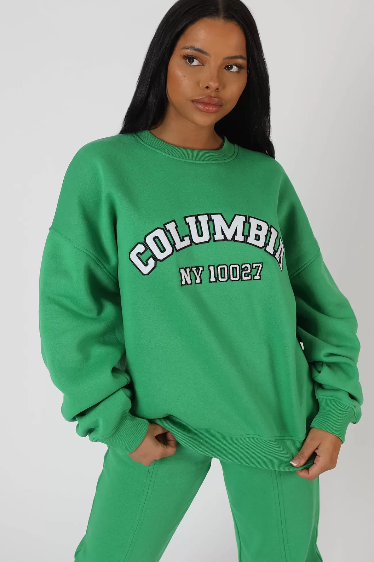 Public Desire Oversized Columbia Slogan Sweatshirt Green Discount