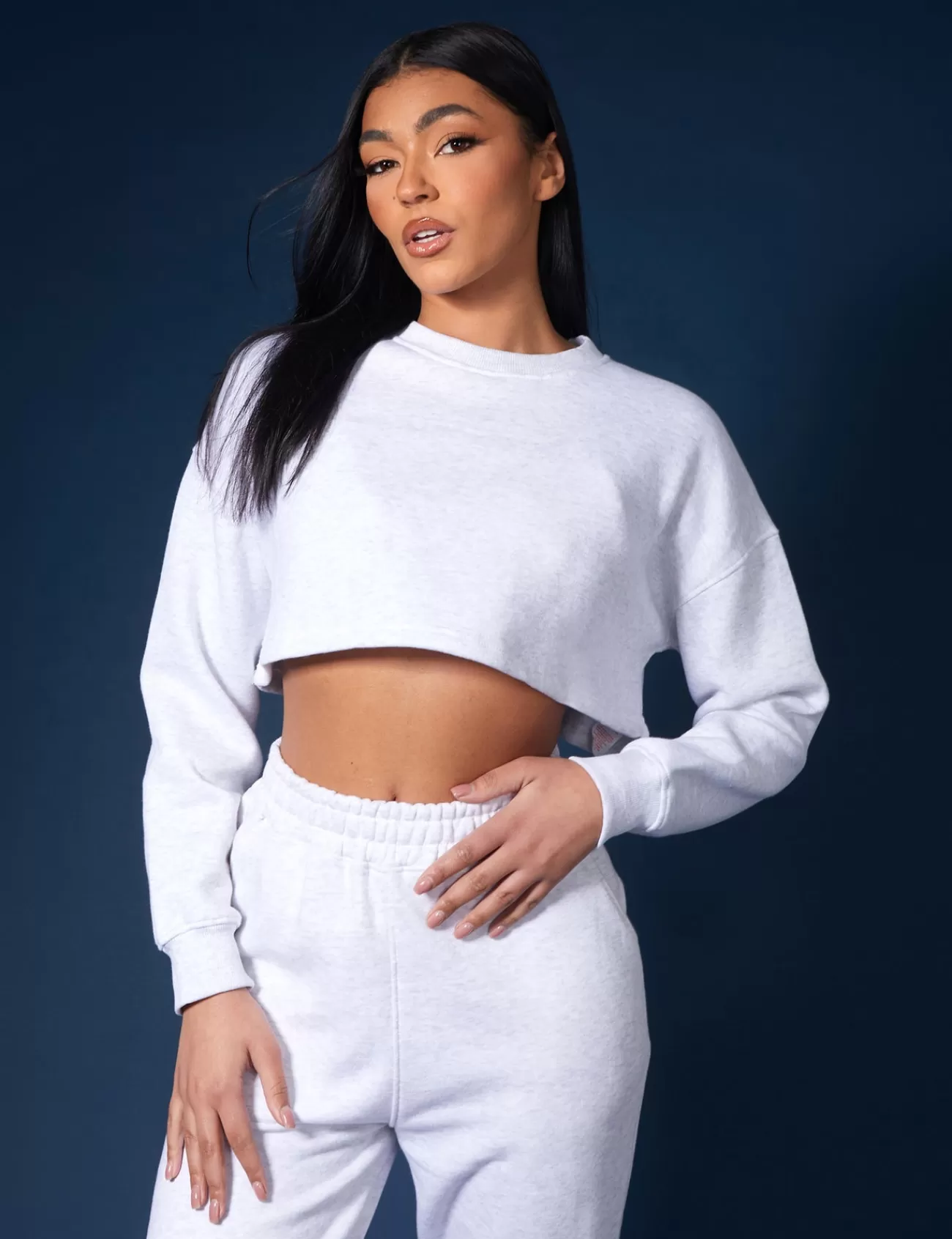 Public Desire Oversized Cropped Sweat Marl Oatmeal Online