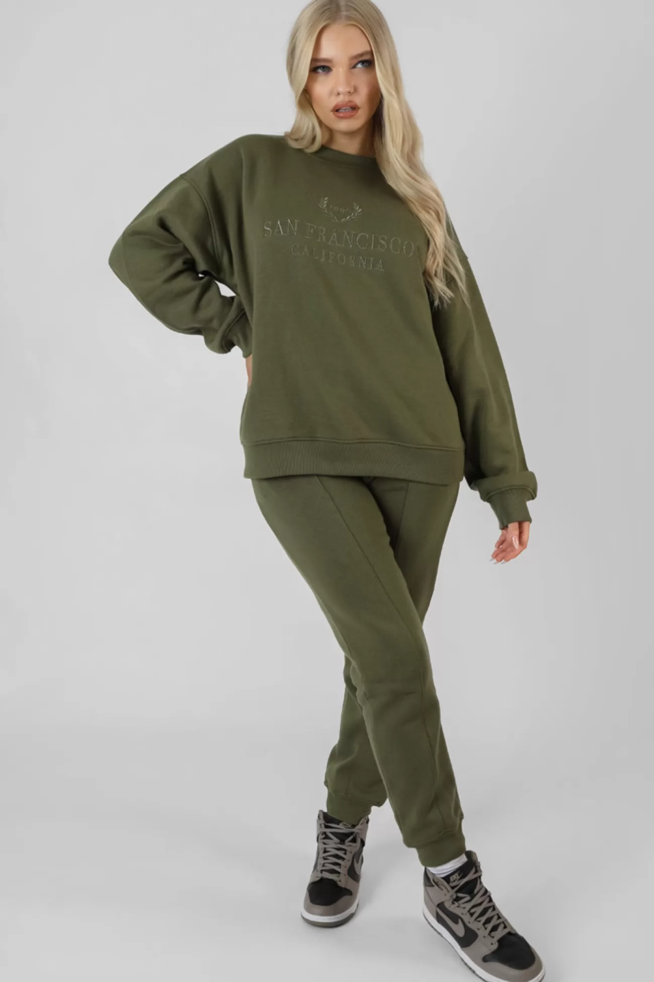 Public Desire Oversized Embroidered Sweatshirt Khaki Store