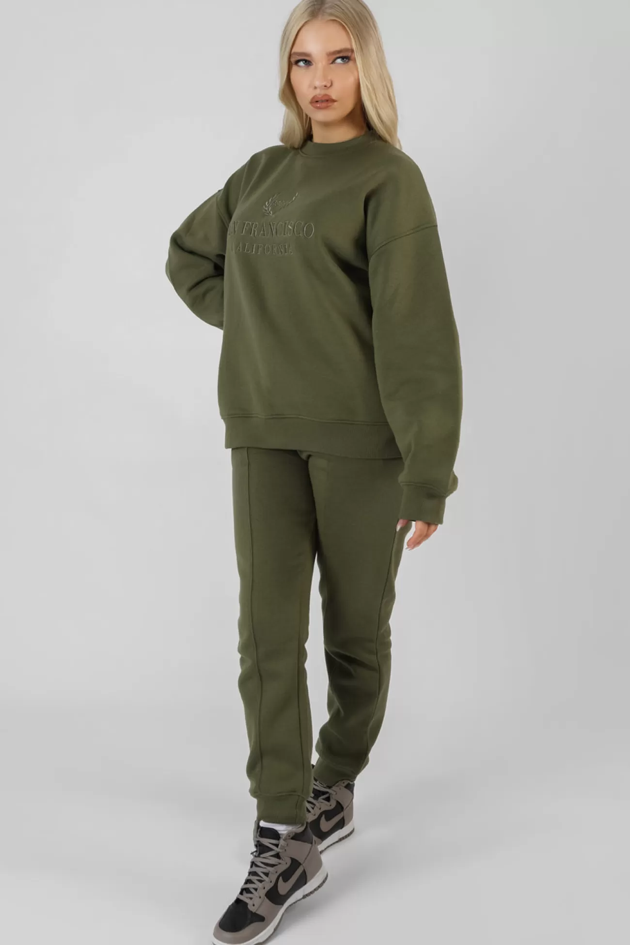 Public Desire Oversized Embroidered Sweatshirt Khaki Store