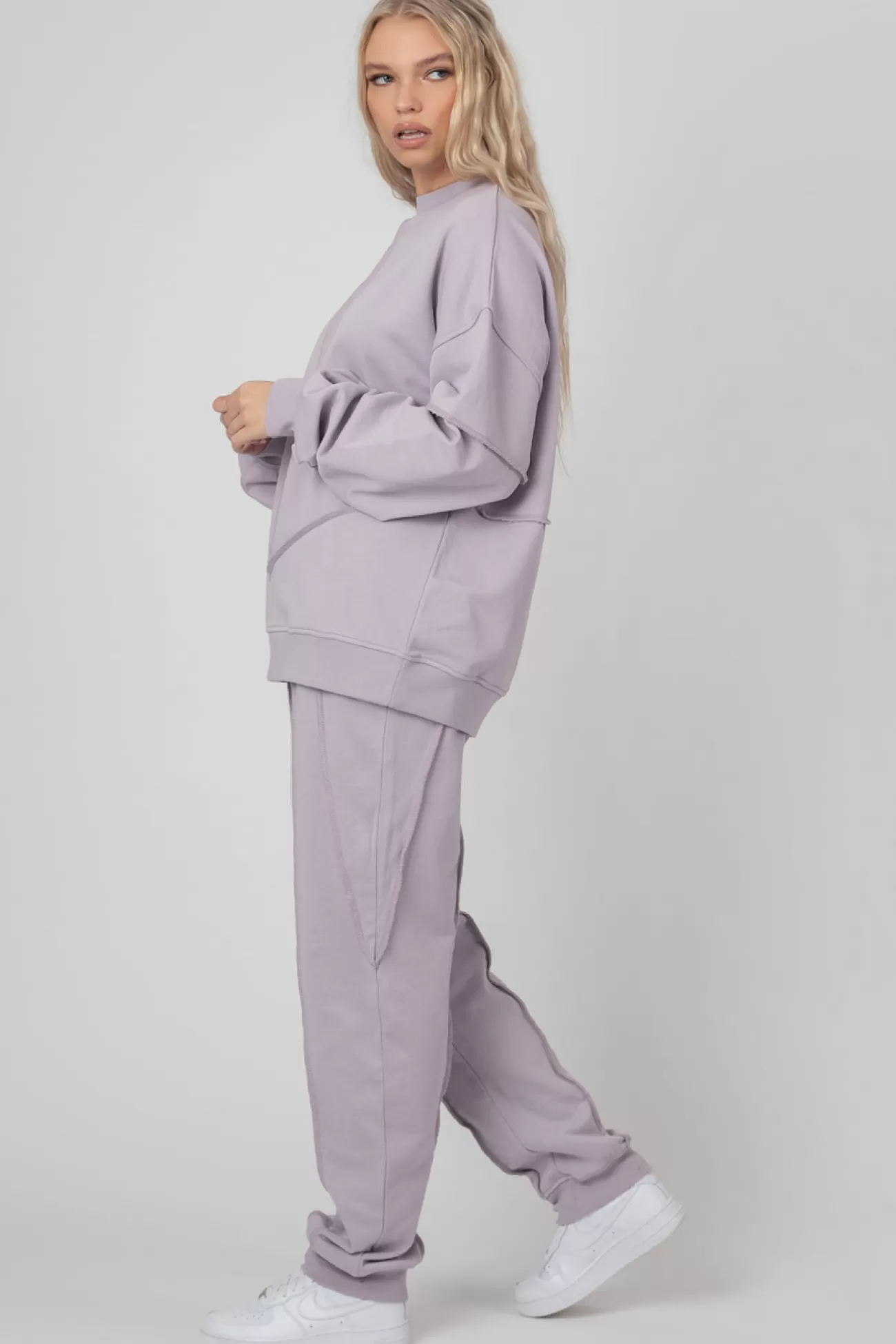 Public Desire Oversized Exposed Seam Detail Sweatshirt Lilac Best Sale