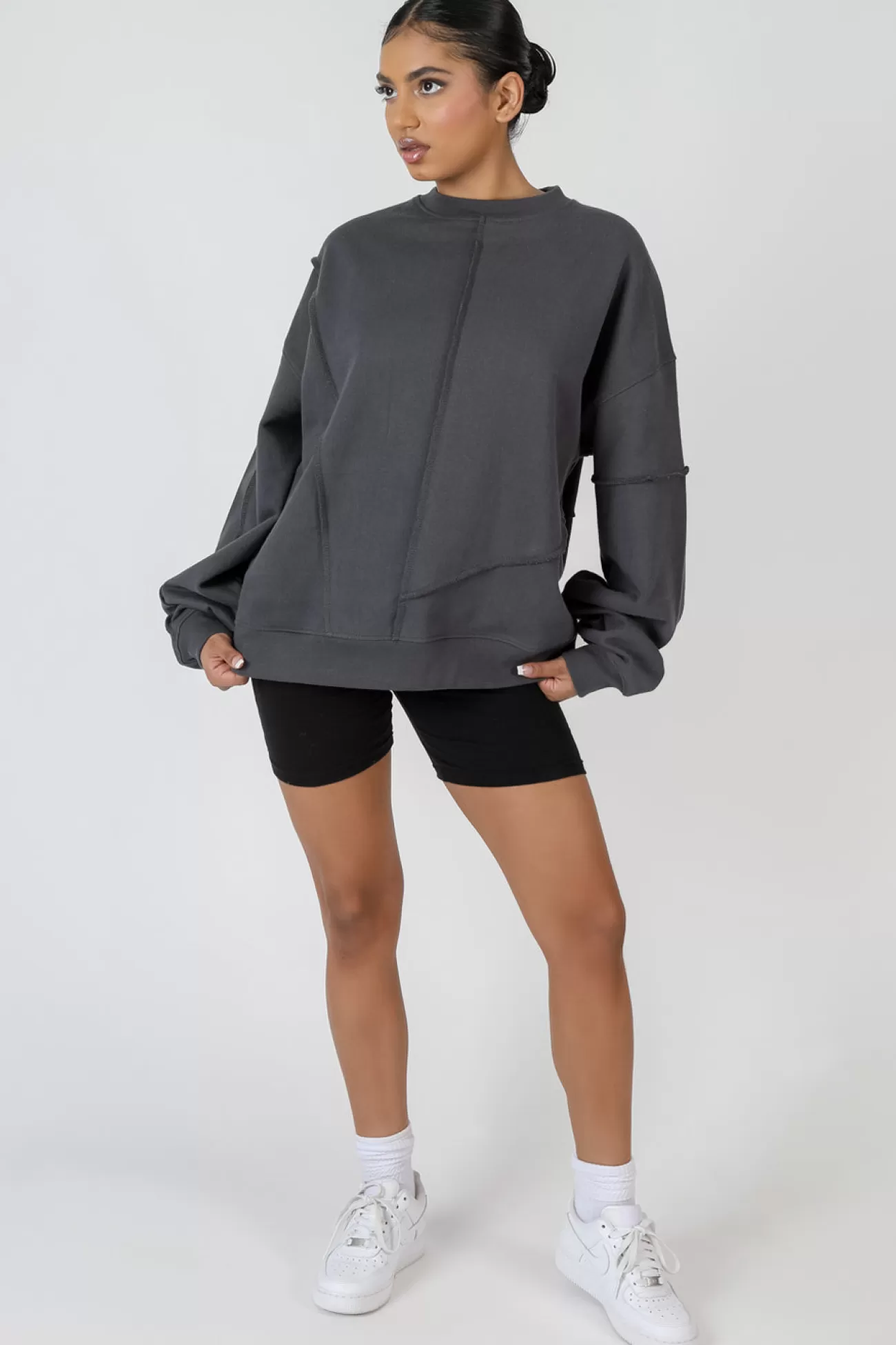 Public Desire Oversized Exposed Seam Detail Sweatshirt Dark Grey Darkgrey Discount